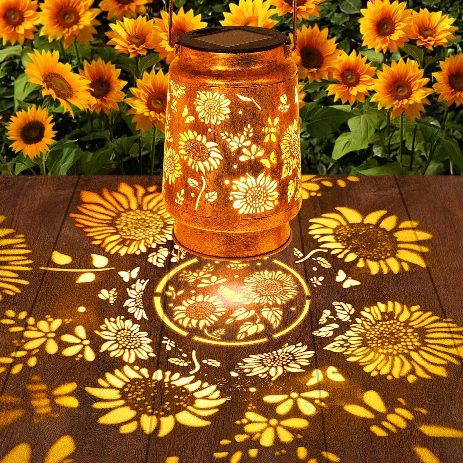 Sunflower Solar Lanterns Garden Decor  Birthday Gifts For Women Mom Grandma Christmas  Metal Hanging Solar Lights Outdoor Waterproof Led Decoration With Shepherd Hook Outside For Garden Yard Patio