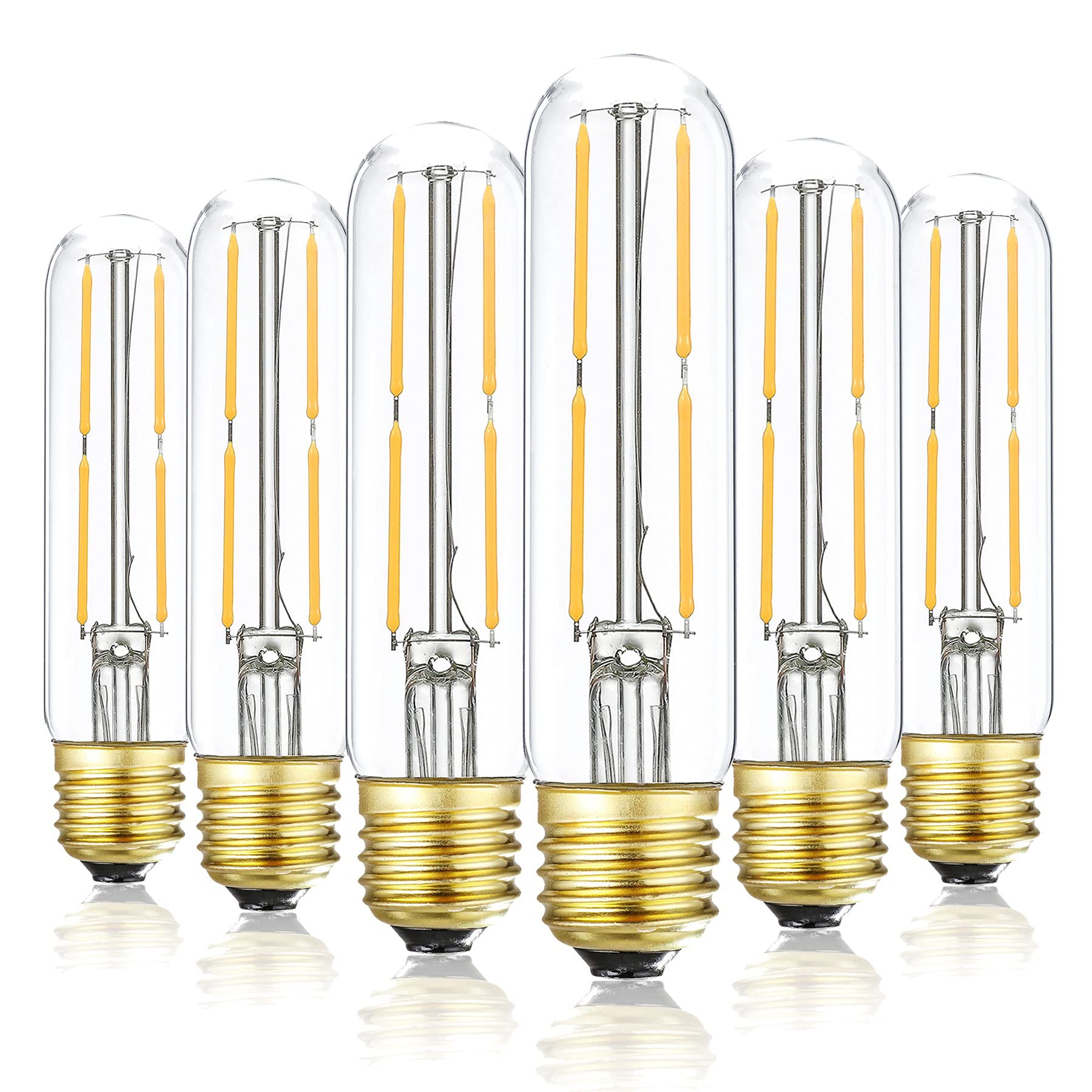 T10 Led Bulb Dimmable Led Tubular Bulbs 4W Equivalent to 40 Watt Incandescent Light Bulbs 400LM  Soft White 3000K Clear Glass  E26 Base Lamp Bulb  for Cabinet Display Cabinet etc 6 Pack.
