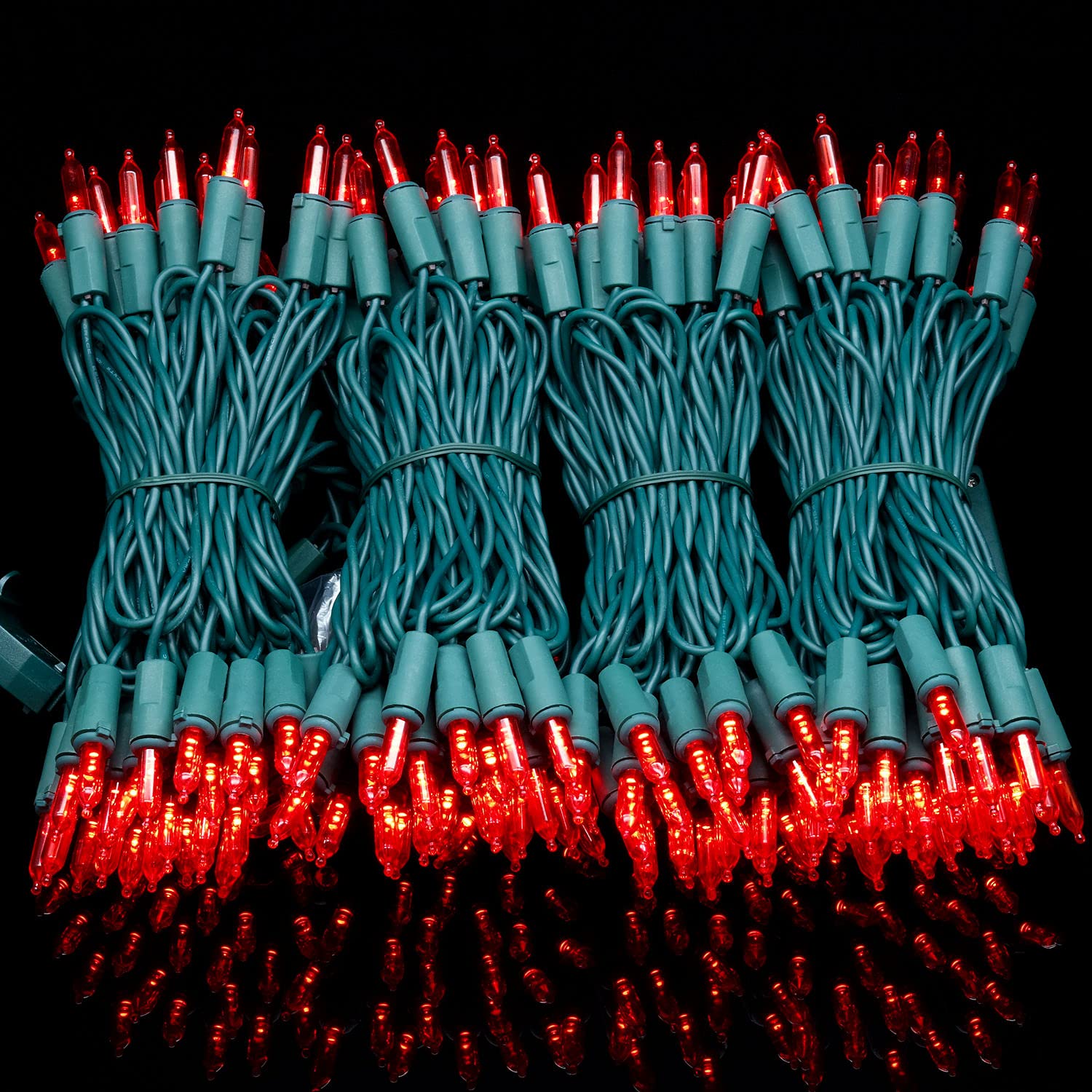 YULETIME Red LED Christmas Lights, 66ft 200 Count, Commercial Grade, Green Wire, Model BMD-L-200E/4F