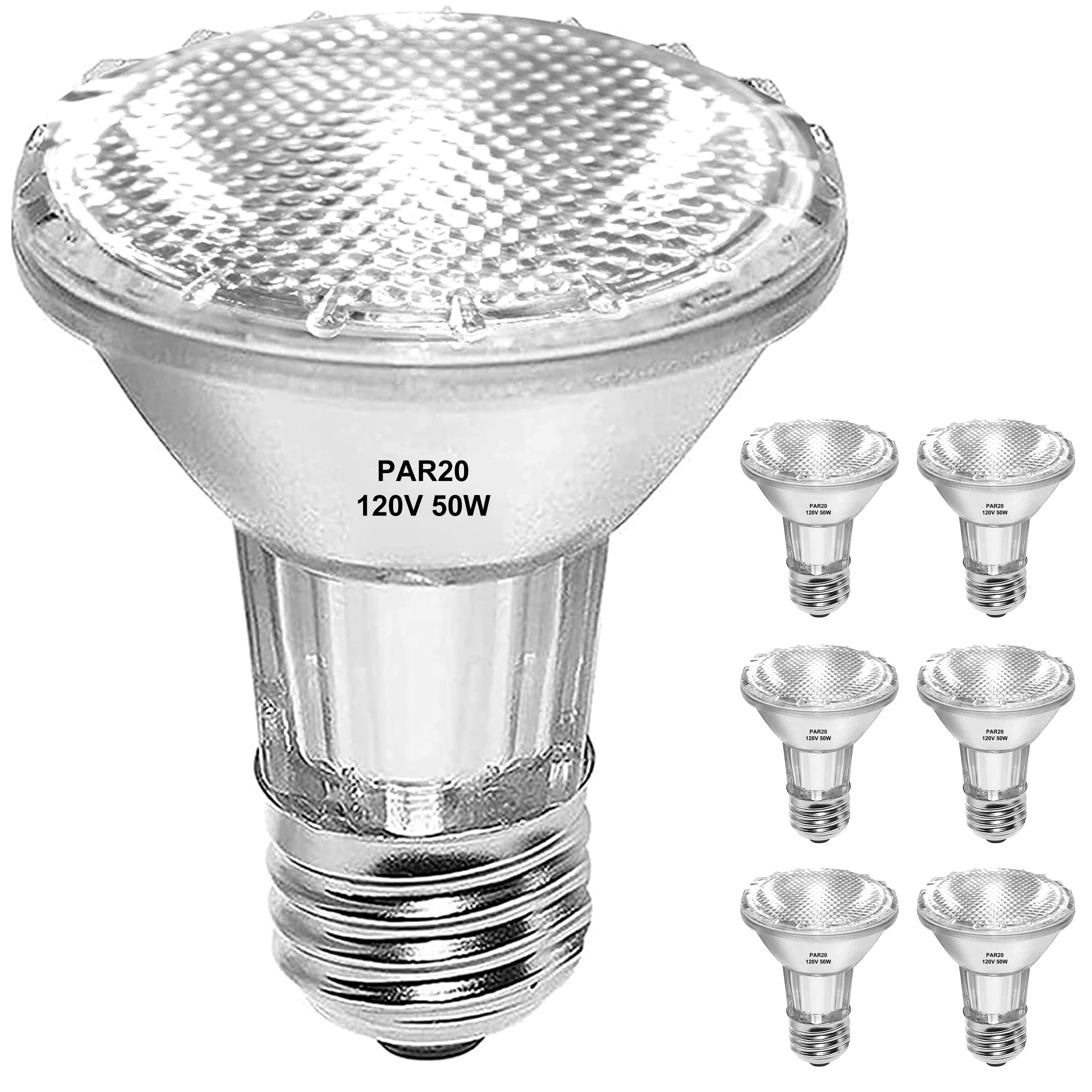 Jaenmsa Par20 Flood 50W 120V Bulbs, 6 Pack 50 Watt Par20 Halogen Bulb 2250 Lumens, Dmimable Par20 E26 50W 120V Eco Halogen Light