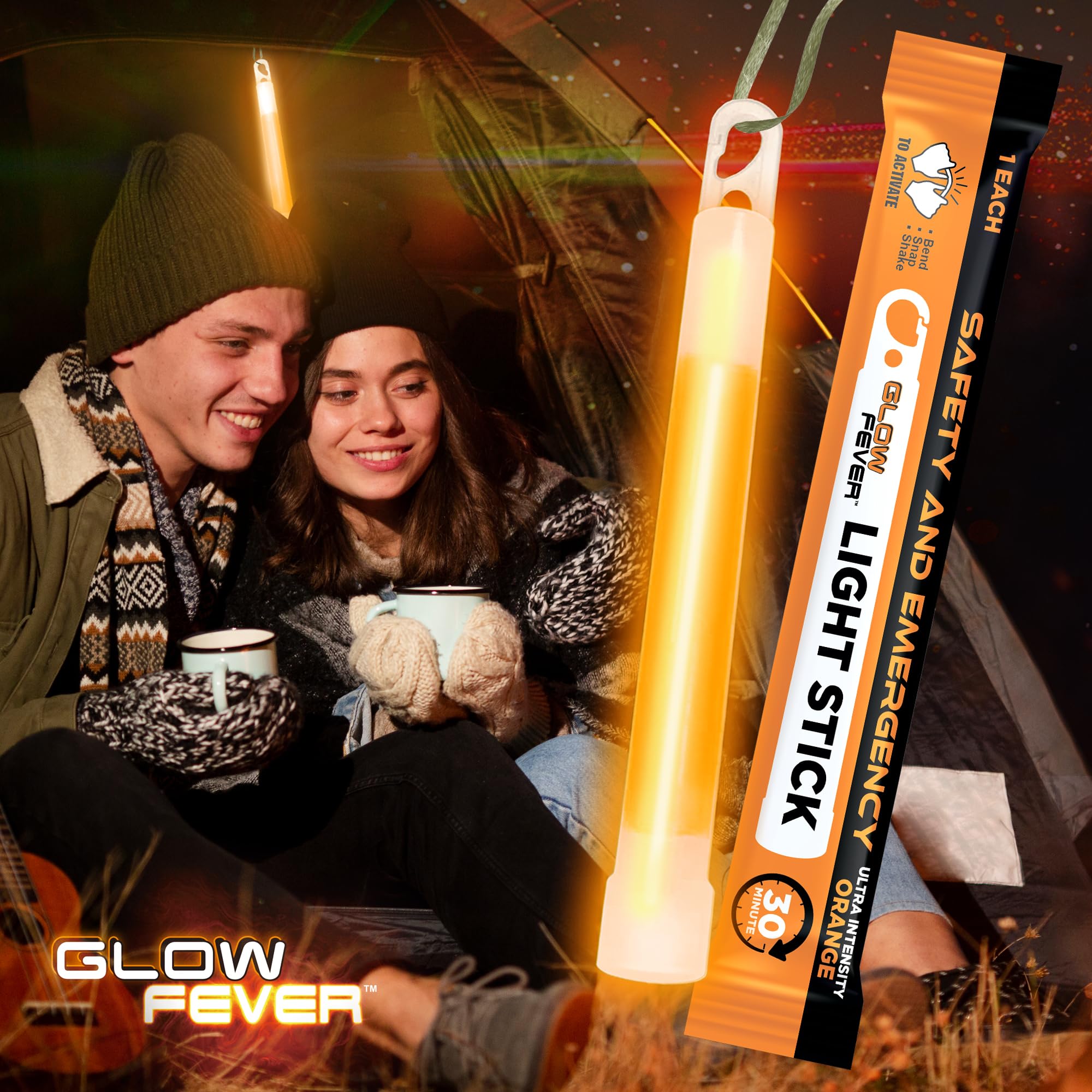 Glow Fever Glow Sticks - Military Grade, Super Bright, 30 Min Duration, 10PCS, Orange, Model 1212PRO