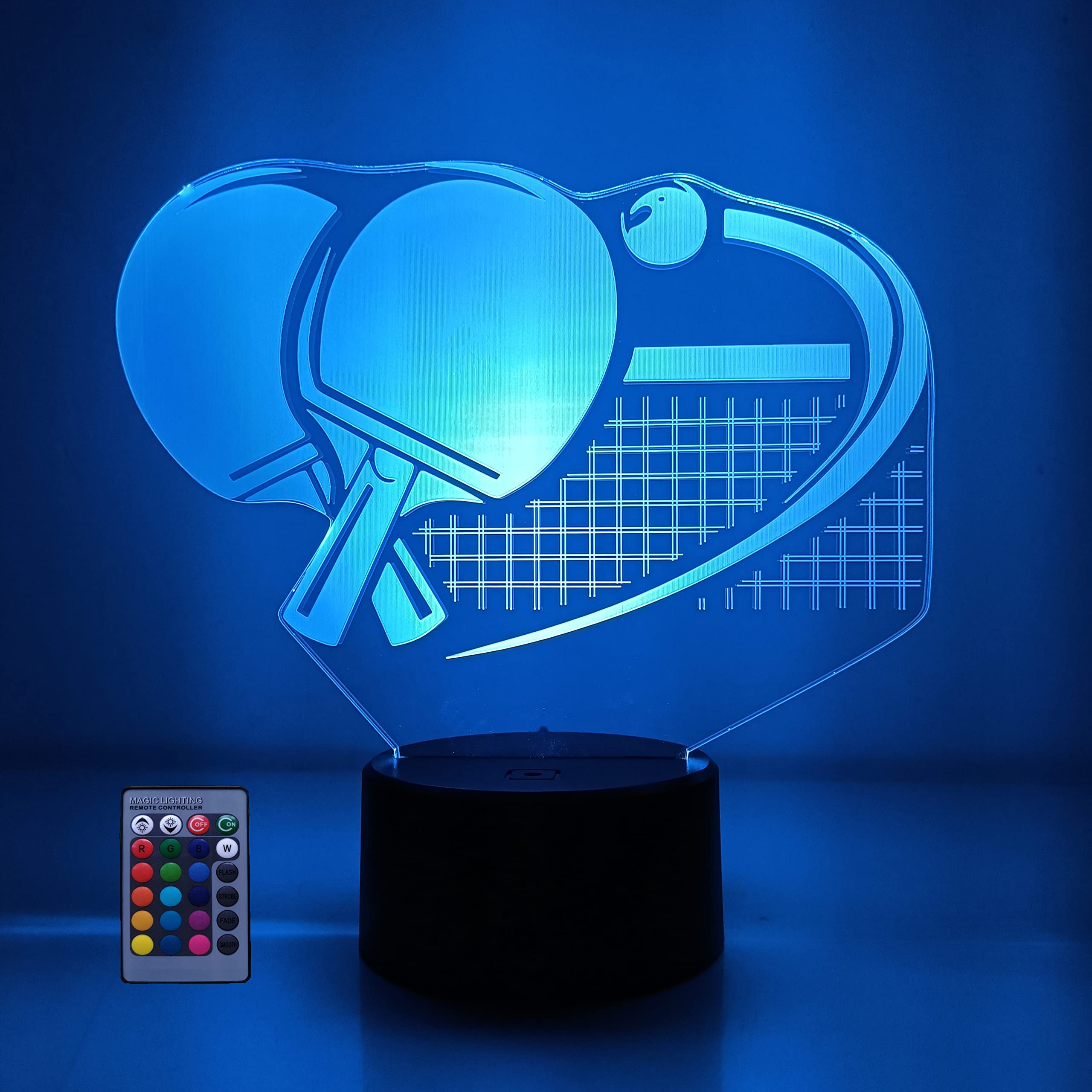 HPBN8 Ltd Creative 3D Ping Pong Paddle Night Light USB Powered Remote Control LED Decor Lamp Optical Illusion 3D Lamp 7/16 Colors Changing Brithday Room Decoration
