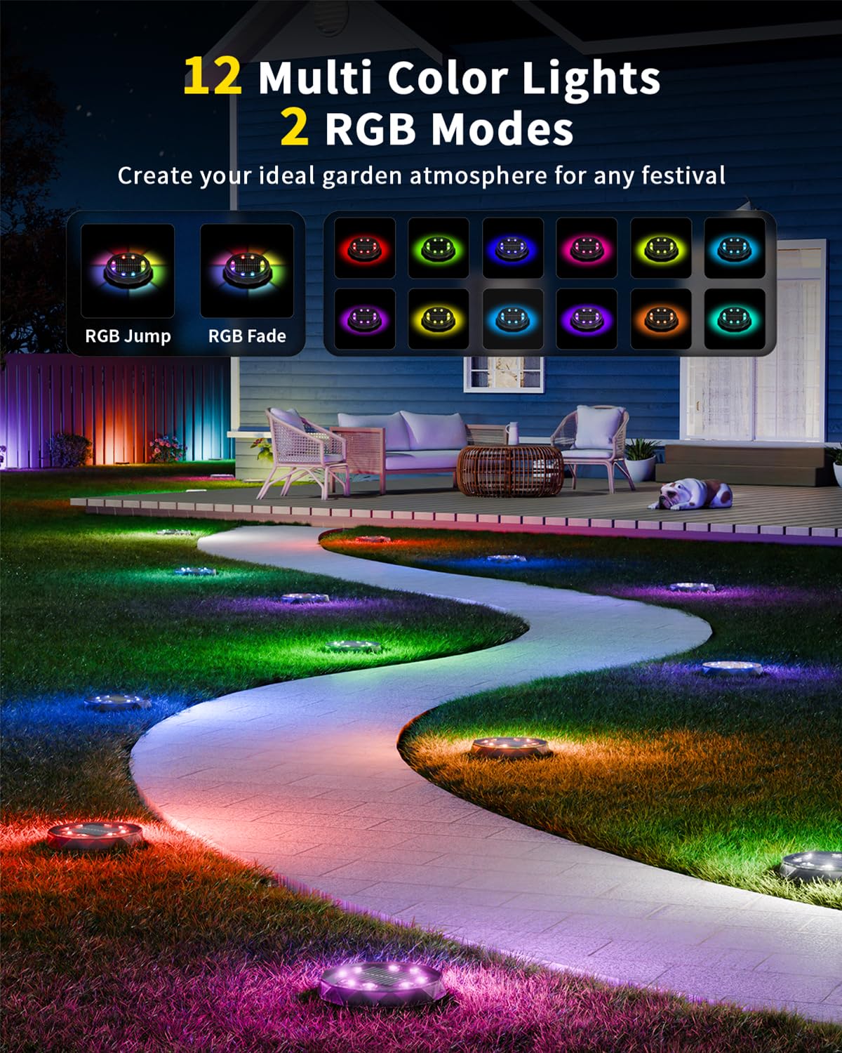 Hicotet Solar Ground Lights With Remote Control,Ip67 Waterproof Solar Garden 15 Multi Color Lights,Rgbyw Solar Powered Outdoor L