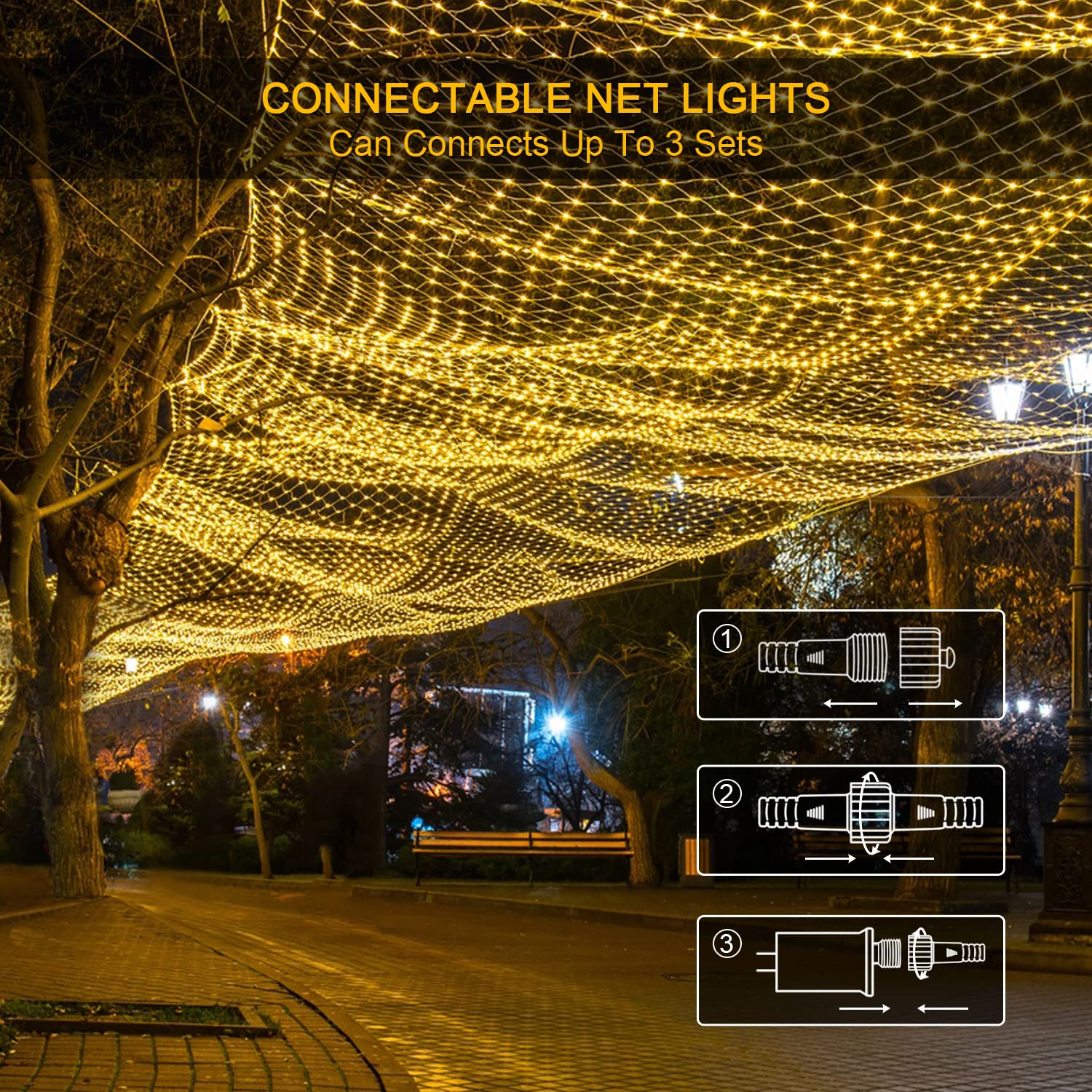 JMEXSUSS 360 LED Net Lights Outdoor, Warm White, 12 ft x 5 ft, Connectable Plug-In, Model EXS-N-0360-R