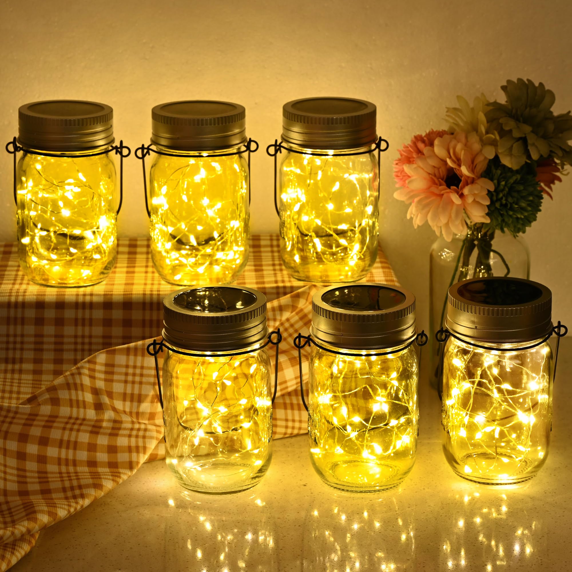 Gigalumi Solar Mason Jar Lights, 8 Pack 30 Led String Fairy Lights Garden Lights Outdoor Waterproof Hanging Solar Lanterns For O