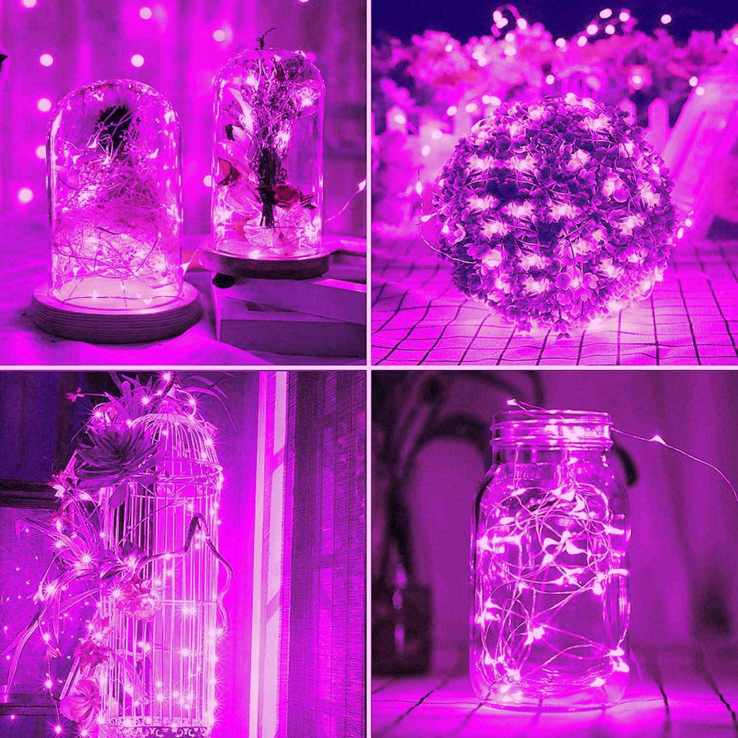 Daylightir 2 Pack Total 200 Led Solar Powered Copper Wire String Lights Outdoor, Waterproof, 8 Modes Fairy Lights For Valentines Day Decor, Garden, Patio, Party, Christmas, House (Pink)