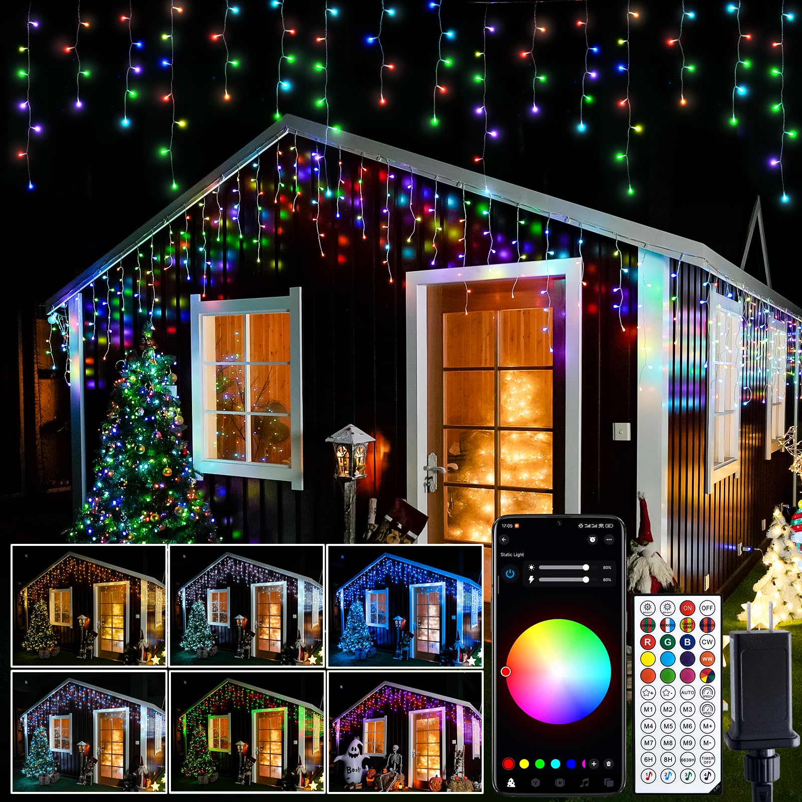 Jmexsuss 400 Led Rgb Icicle Lights - Color Changing, Plug-In For Indoor/Outdoor Use, 42.6Ft Length