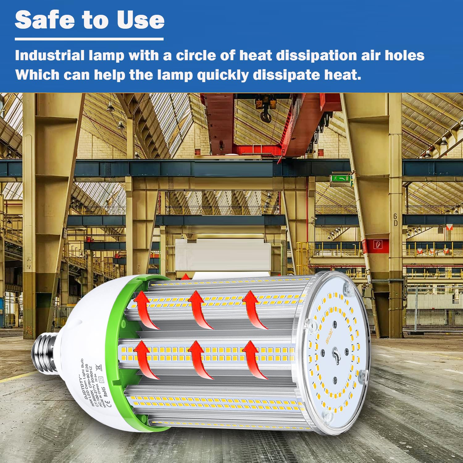 Djdtdty 80Wled Corn Bulb, E26 Base With E39 Adapter, 5000K 10400Lm Led Light Bulb For Garage Warehouse Workshop Barn (80Watts)