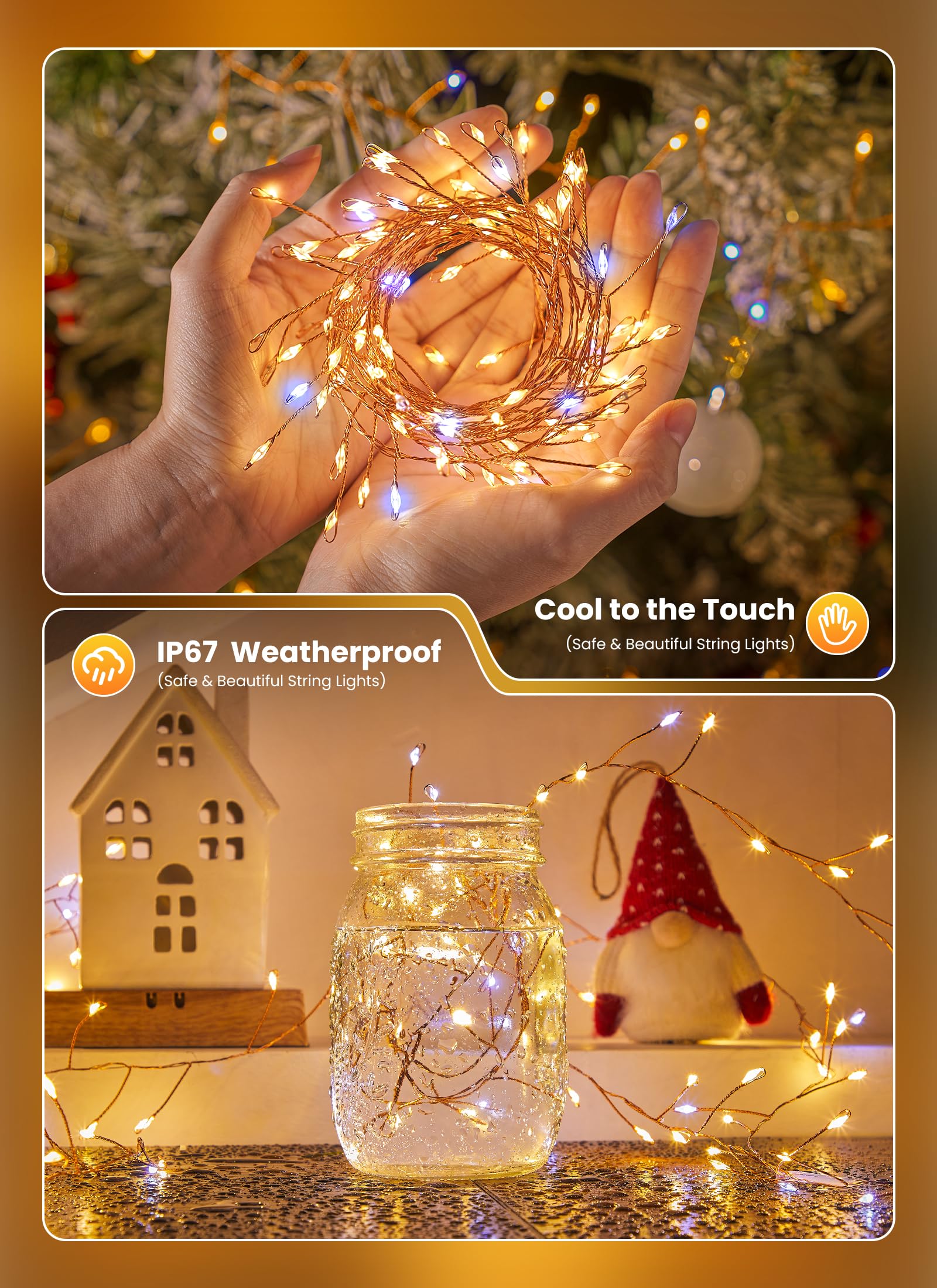 SmartDawn 4 Pack 120 LED Fairy Lights, Battery Operated, Waterproof, Warm White & Cool White, 10Ft Twinkle Lights for Indoor/Outdoor Decor