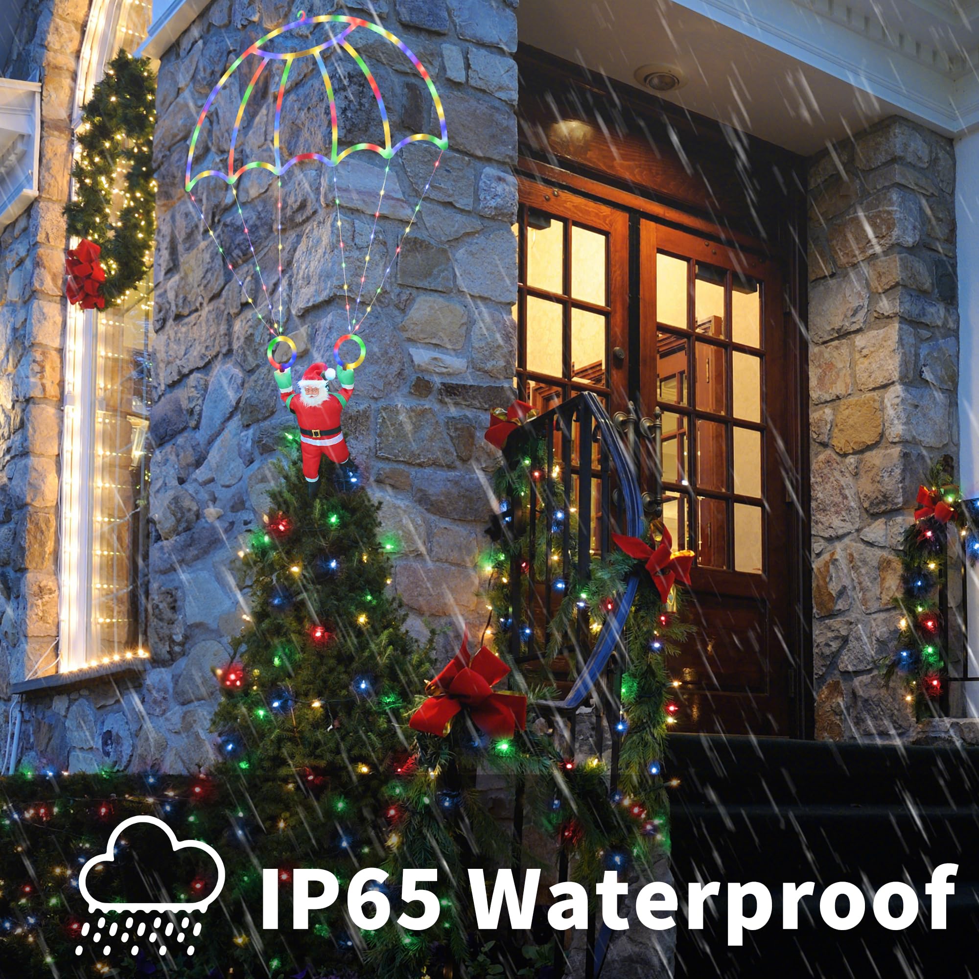 LYHOPE LED Christmas Parachute Lights, 2.8ft, Multicolor, 8 Modes & Timer, Battery Operated for Outdoor Garden Decor