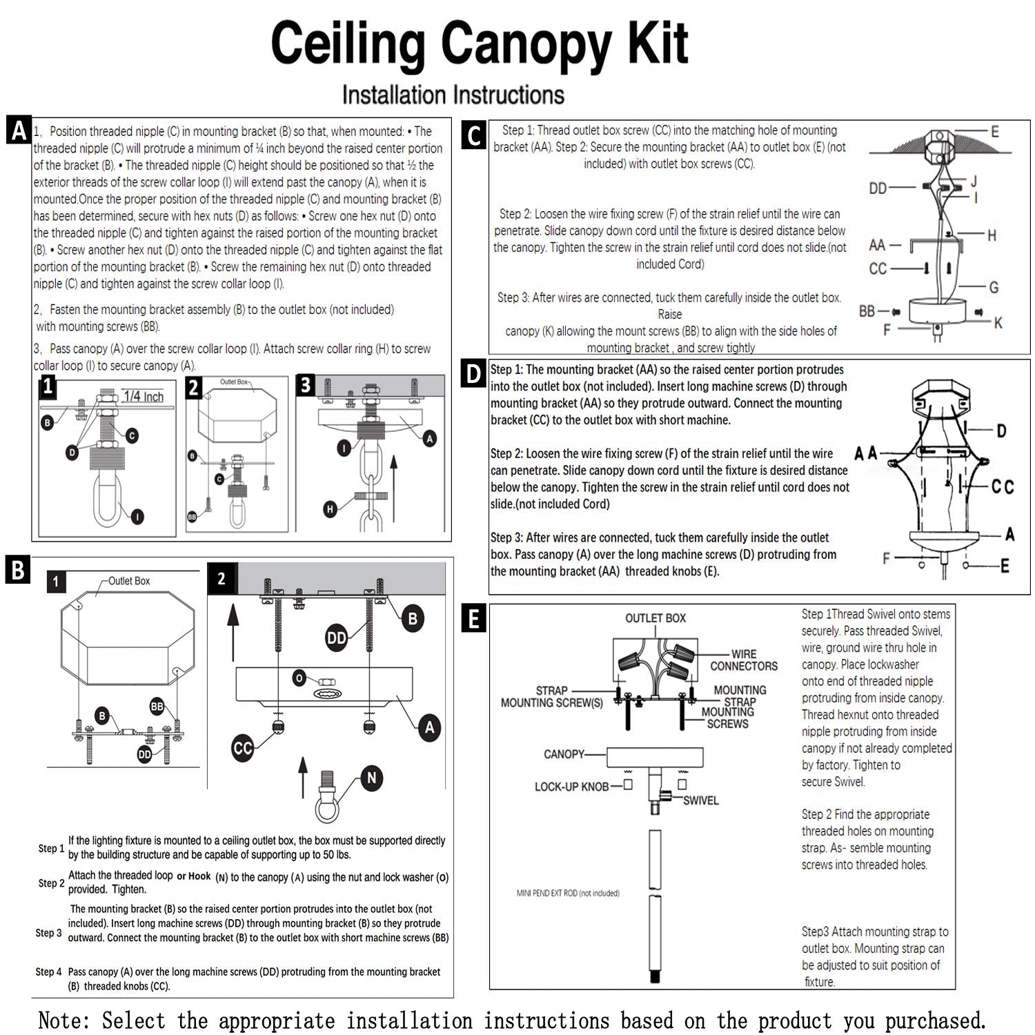 Canomo Ceiling Lighting Canopy Kit, Black Metal Pendant Light Plate Cover, 5.125 Inch, Includes Mounting Hardware