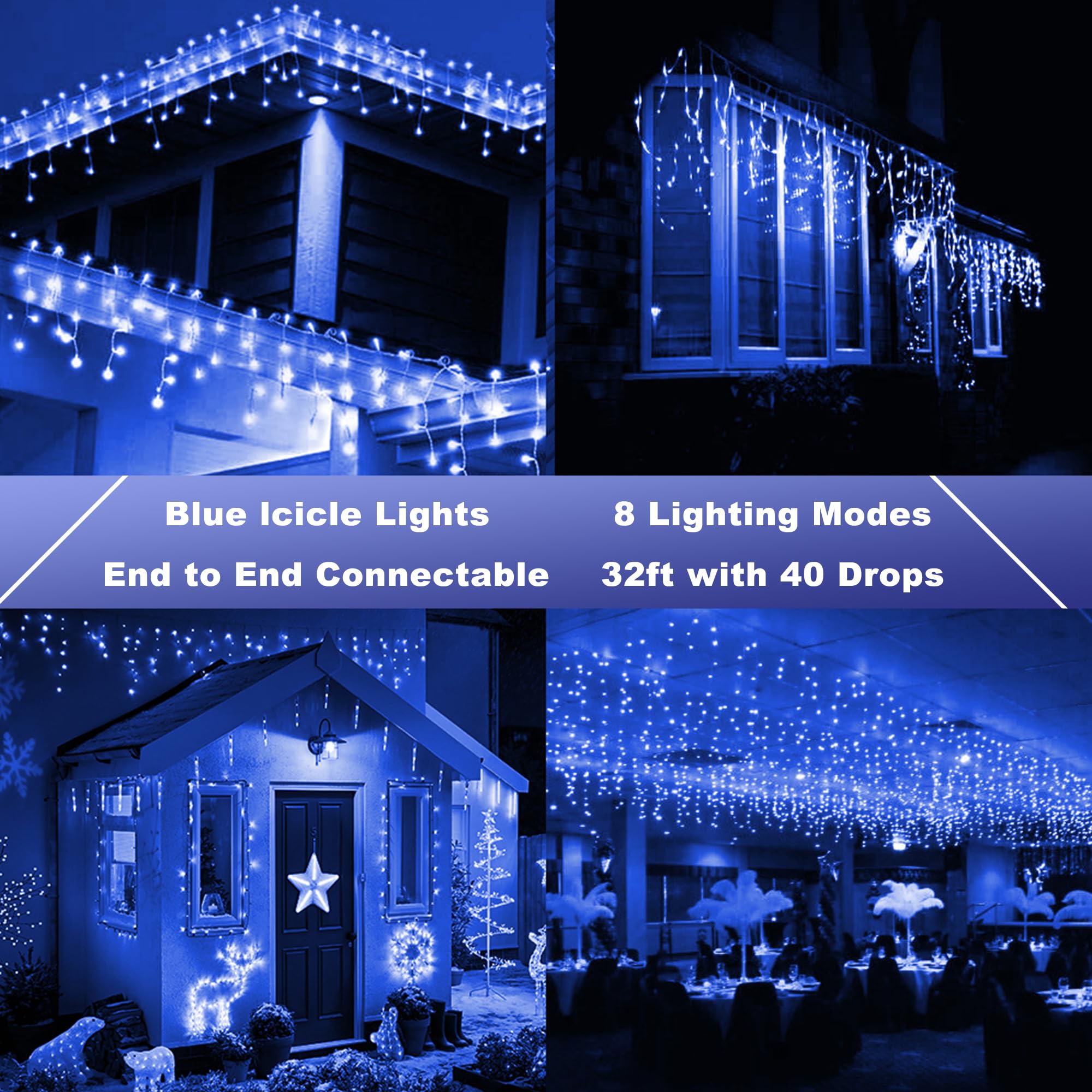 Lomotech Christmas Icicle Lights - 32Ft 8 Modes Waterproof Christmas Lights Connectable With Timer For Holiday, Wedding Party, E