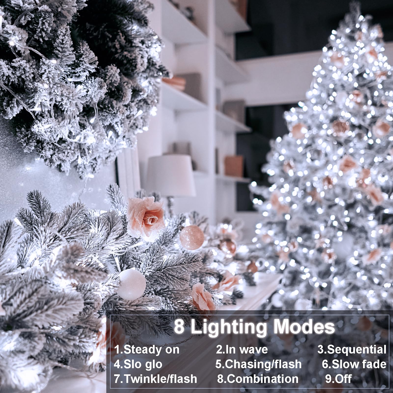 Echosari Outdoor Led Fairy String Lights, 100 Battery Operated Lights, Remote Dimmable, Timer, 8 Modes, Cool White, 1 Pack