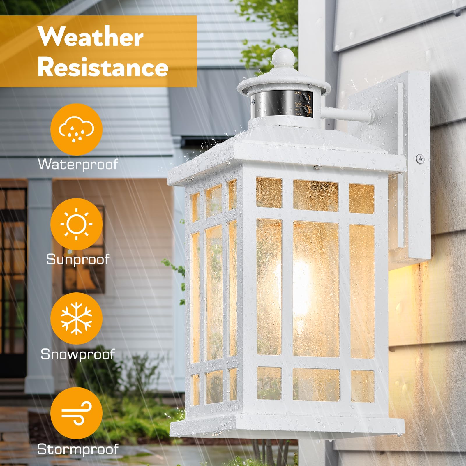 OPAXIS Motion Sensor Outdoor Lighting Fixture, Waterproof, Adjustable Brightness, White, Model P816041WH, 1 Pack