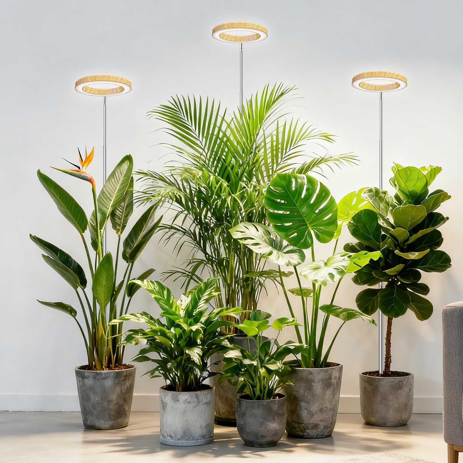 Kullsinss Grow Light  Full Spectrum LED Plant Lighs for Indoor Growing with 6/12/16H Timer  3 Color Modes  5 Brightness  10-60 Height Adjustable Plant Grow Lamp for Tall Indoor Plants (3 Pack)