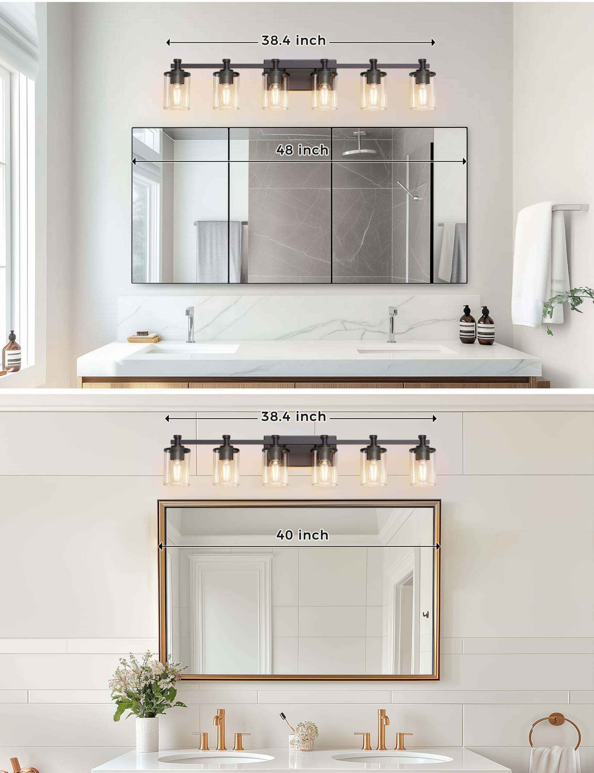 L Lohas Led 6 Light Bathroom Vanity Light  Black Bathroom Light Fixture Over Mirror  Modern Lighting Fixtures With Clear Glass Shade  Vintage Vanity Lights For Bathroom Mirror Hallway  Etl