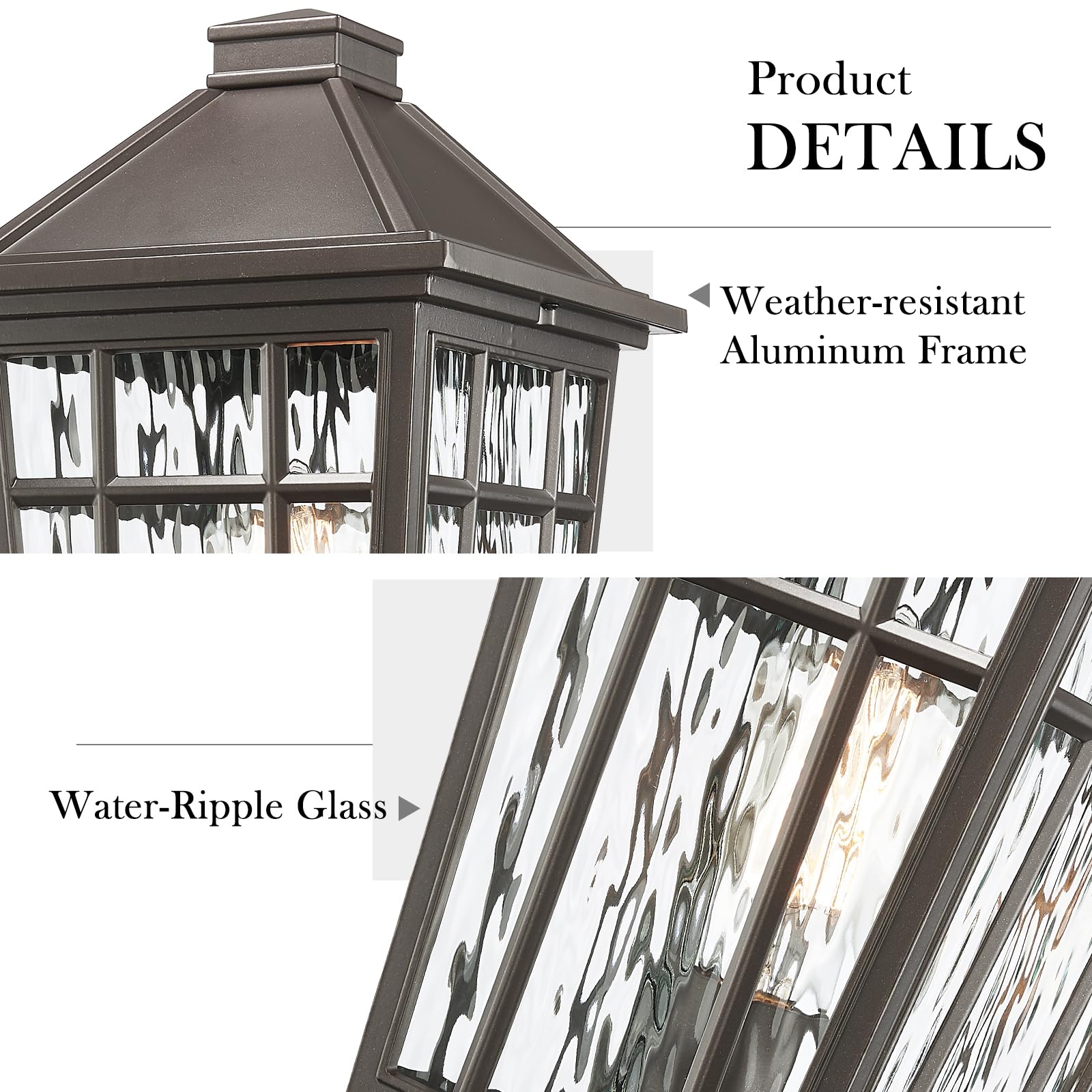 Darkaway Large Outdoor Post Lights Lamp Post Light Fixture, 17Inch Waterproof Aluminum Housing With Water Ripple Glass, Fence Po