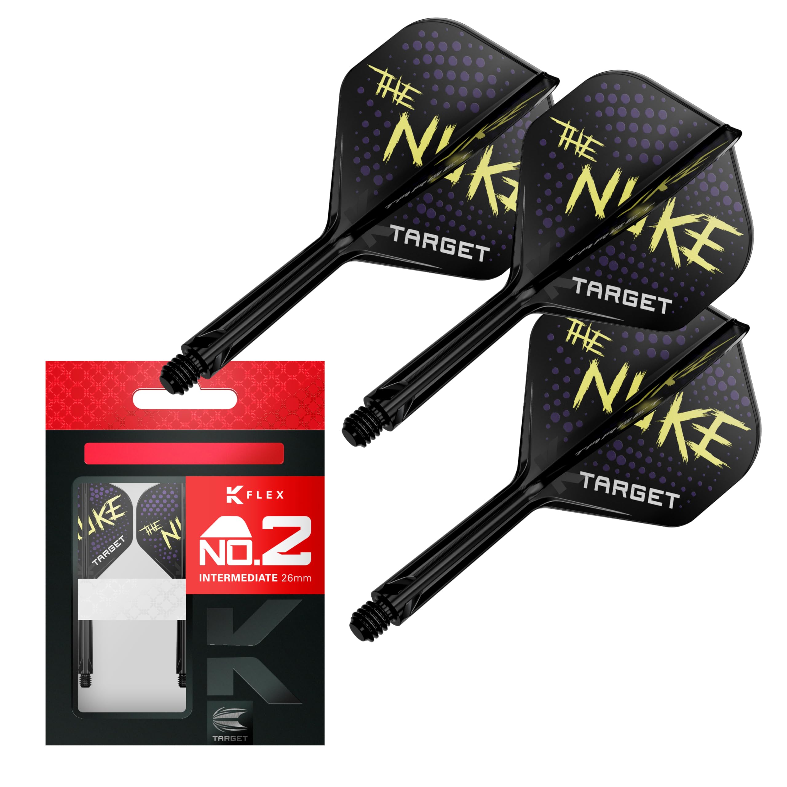Target Darts K Flex Flights and Shaft System, No.2, Intermediate (26mm), Multicolour, Pack of 3, Model 2380597-2380599