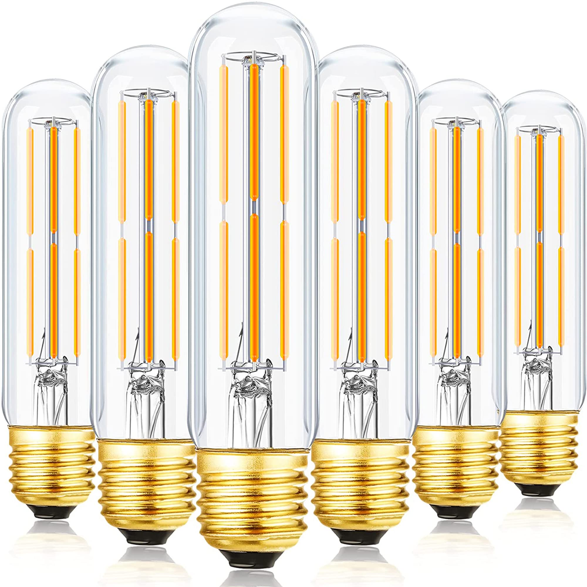 Leools Vintage Led Edison Bulbs 6W, Equivalent 60W, Warm White 2700K, 600Lm, E26 Base, Dimmable, Tubular T10 Led Antique Filamen