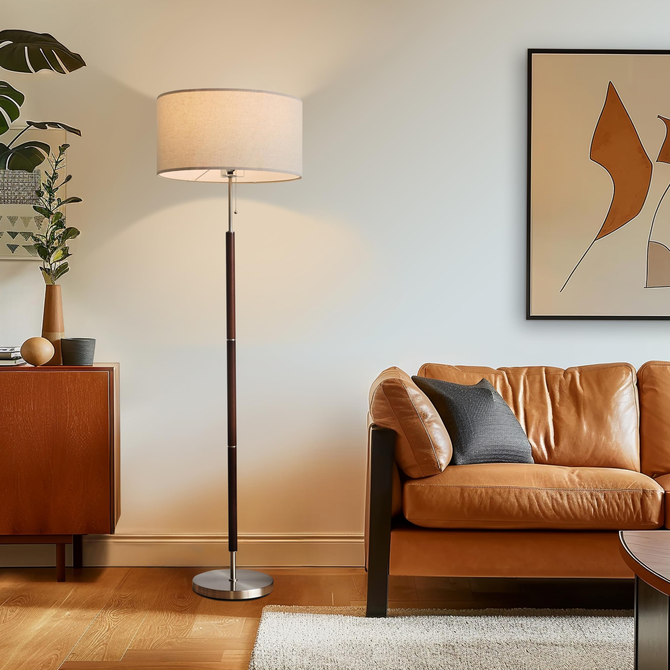 Brightech Carter LED Floor Lamp, Mid-Century Modern, Walnut Wood, 13inx20inx10in, Metal Shade