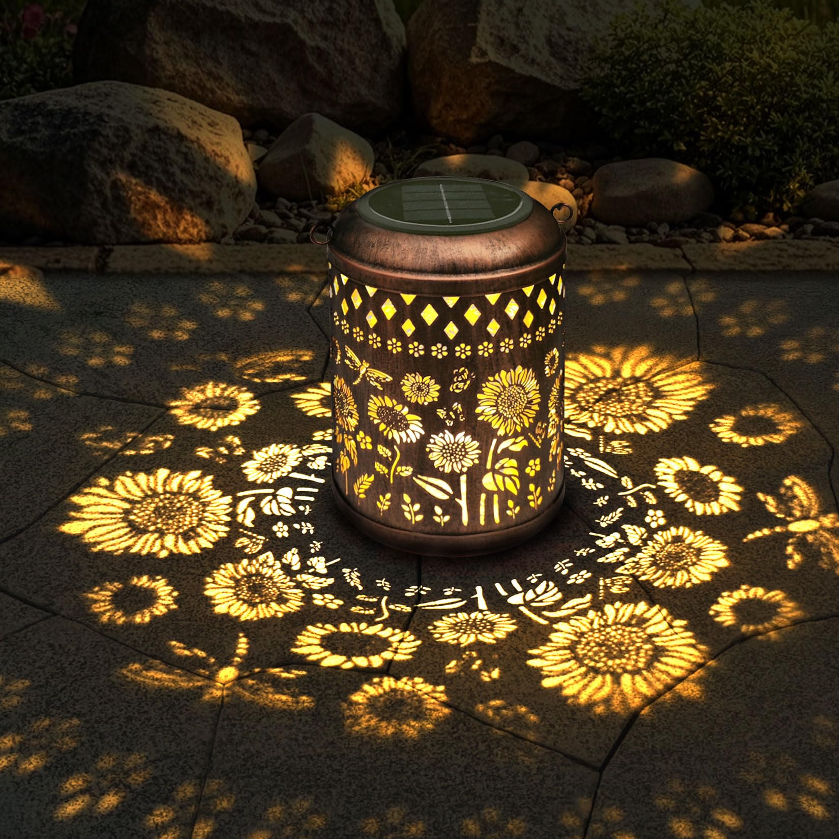 Solar Lanterns Sunflower Dragonfly Butterfly Lights Outdoor Decor Hanging Lantern Waterproof Metal Led Garden Decor Decorative,Y