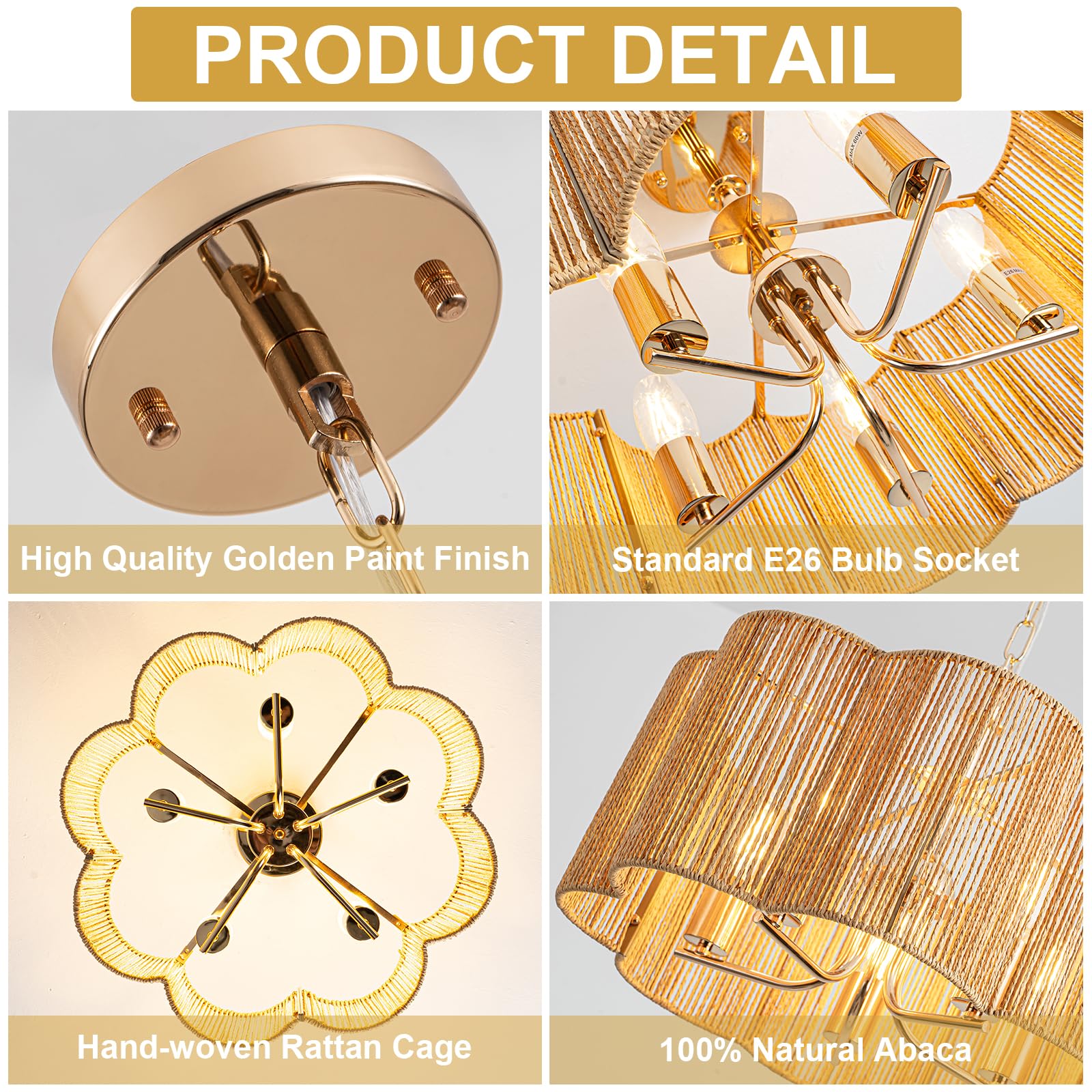 Tbaoinla 5-Light 19.6'' 2-In-1 Linear-Woven Rattan Ceiling Light - Convertible Flush Mount/Pendant For Kitchen Island & Dining R