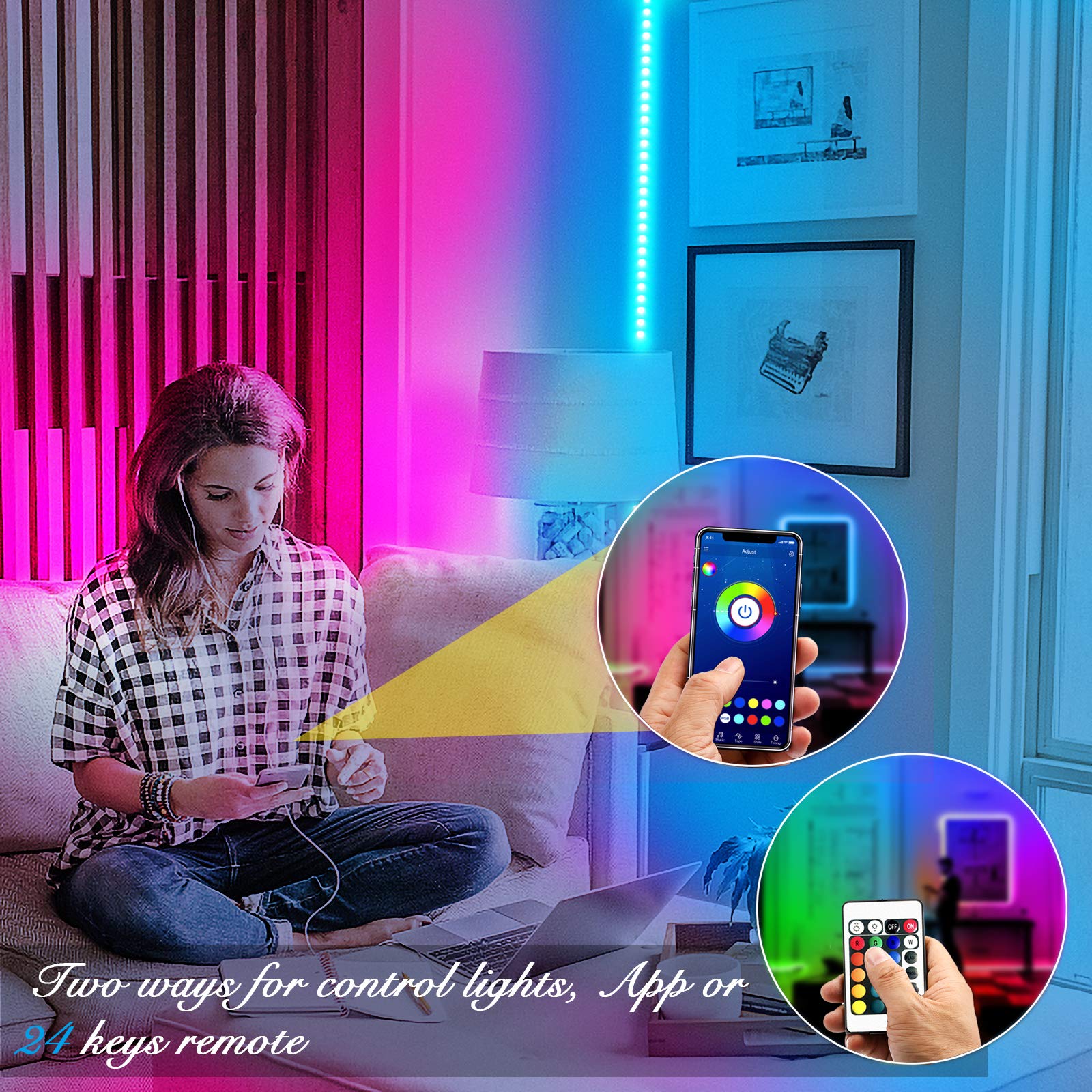 Daybetter Led Strip Lights 100Ft Rgb Lights Strip For Bedroom, Desk, Indoor Room Living Room Brithday Gifts Home Decor With Remo