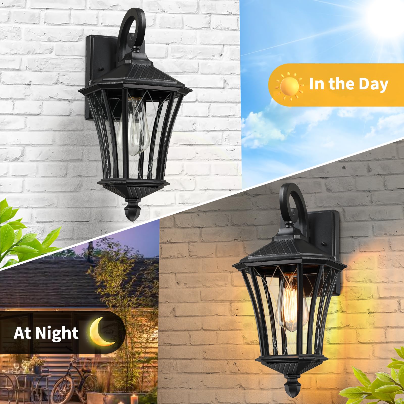 YSN Outdoor Wall Lights 16'' Black Metal Sconce Fixture, Waterproof, E26 Socket, 2 Pack, Model YSN-WL501-FT
