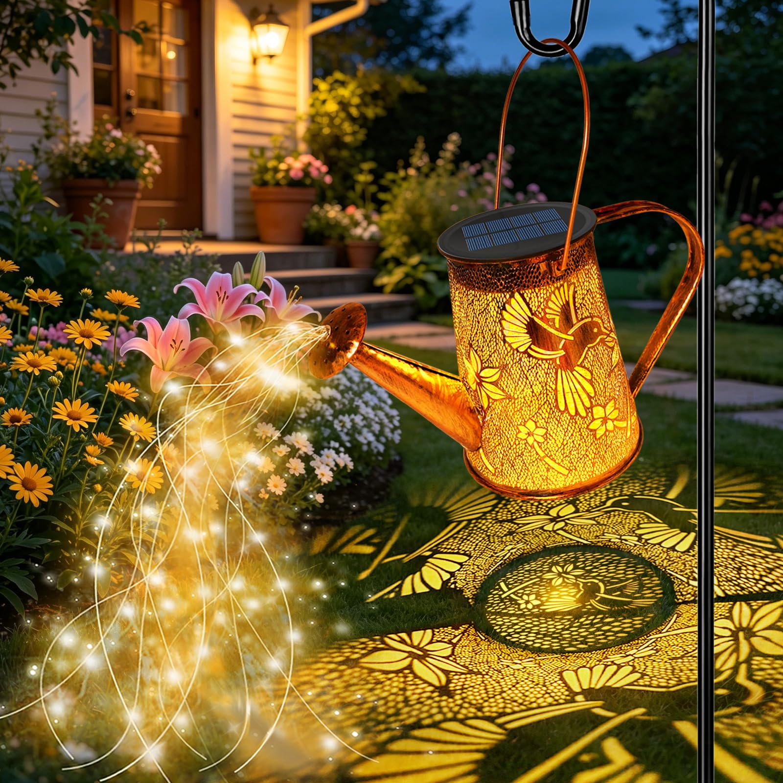 VOOKRY Solar Lights Outdoor Decoration  Large Retro Hanging Metal Solar Watering Can Lights Waterproof Hummingbird Garden Decor Outside for Yard Lawn Patio Porch  Birthday Gifts for Women Mom Grandma