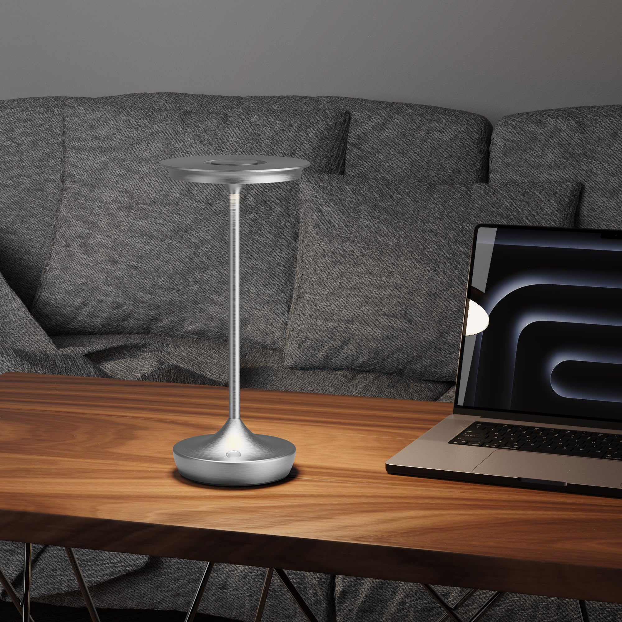SHANGCAI LED Cordless Table Lamps - Rechargeable, 3 Color Stepless Dimming, Aluminum, 2 Pack, Silver