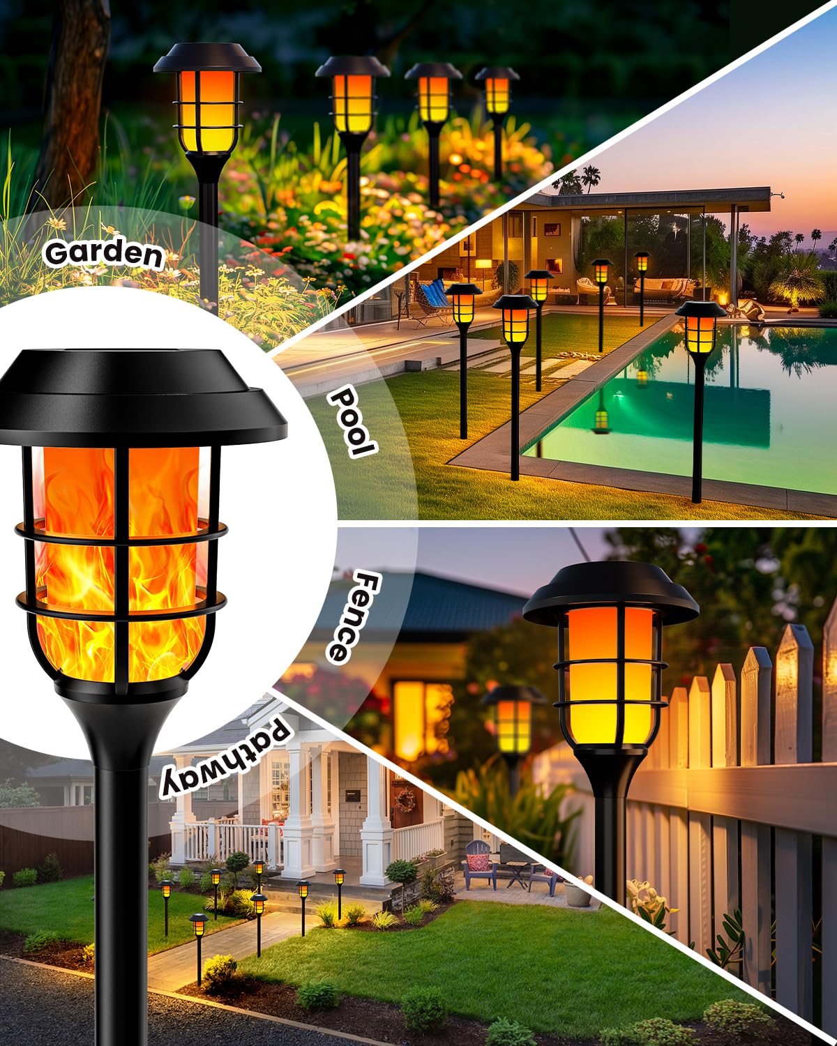 Hmdecor Solar Lights Outdoor, 6 Pack Solar Torch Light With Flickering Flame,Solar Garden Lights Waterproof For Outdoor Decor, Yard, Patio,Pathway,Walkway.