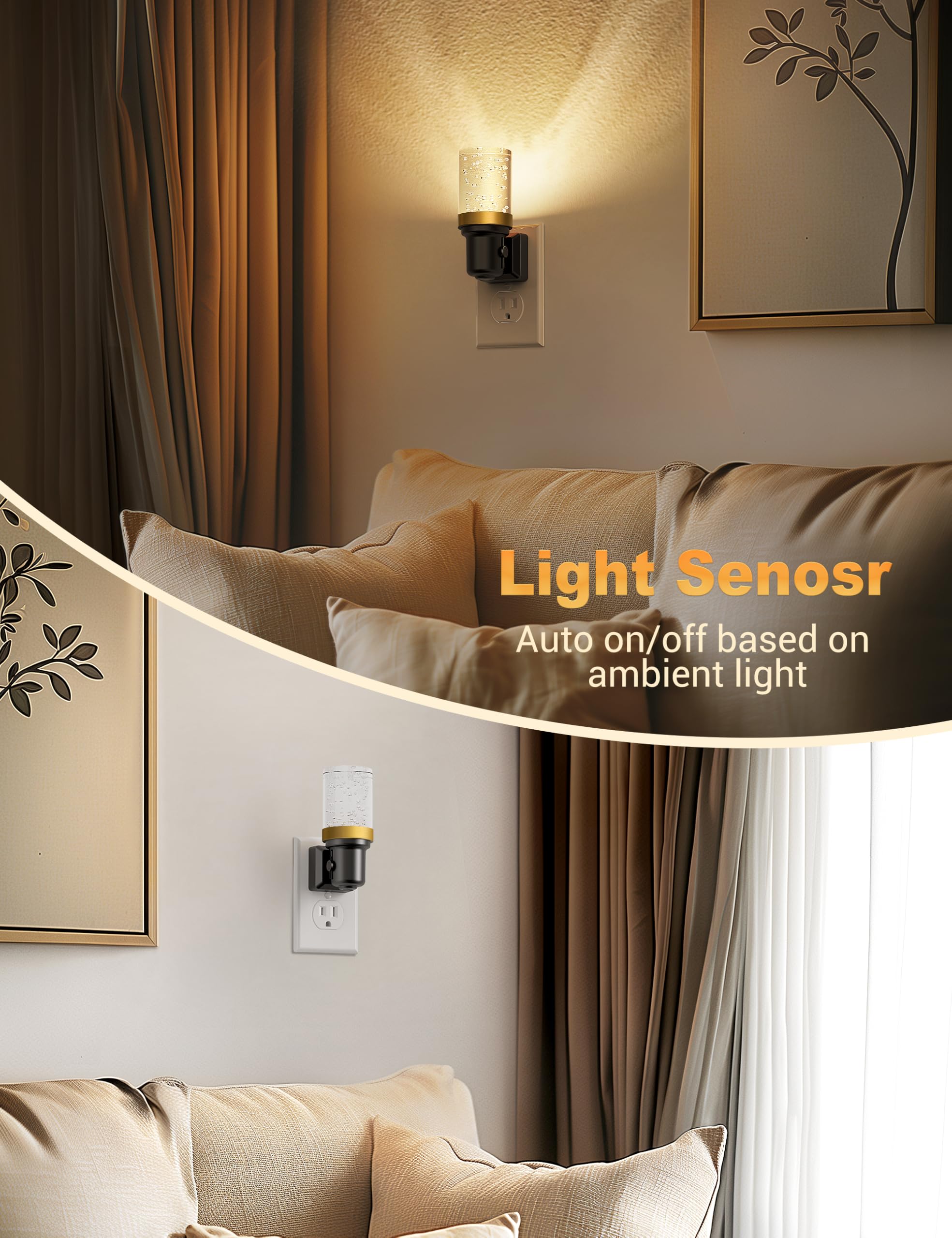 JandCase Dimmable Night Light, 3000K Warm White LED, Auto On/Off, 2 Pack, Bubble - Warm, Model C-GY22004QPUS-2