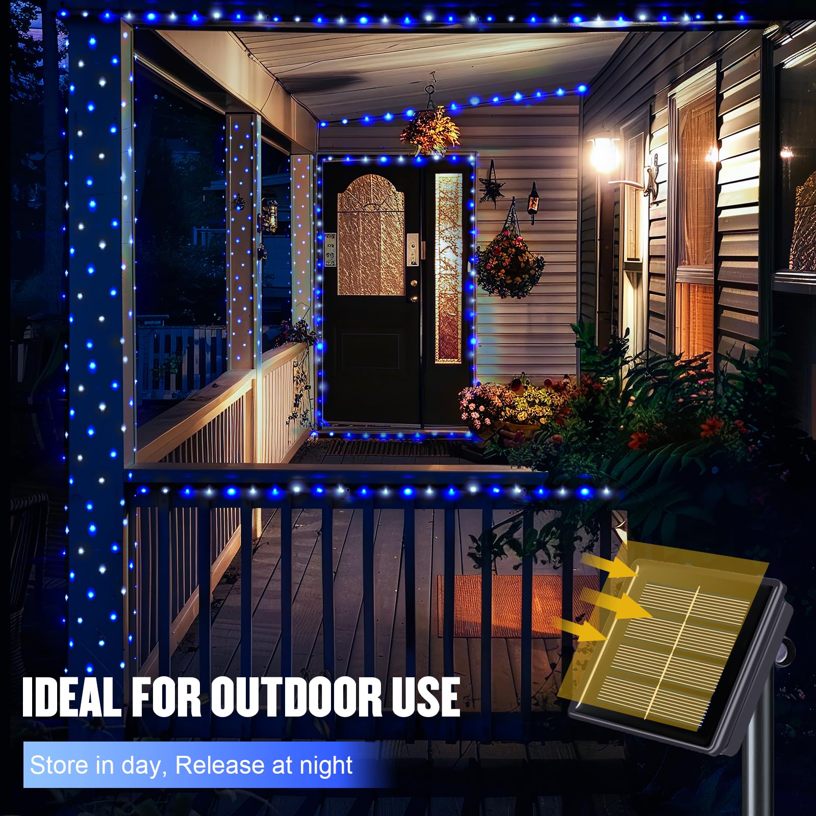 Jmexsuss 2 Pack Blue And White Solar Christmas Lights, Each 33Ft 100 Led Solar String Lights Outdoor, Waterproof Solar Fairy Lig