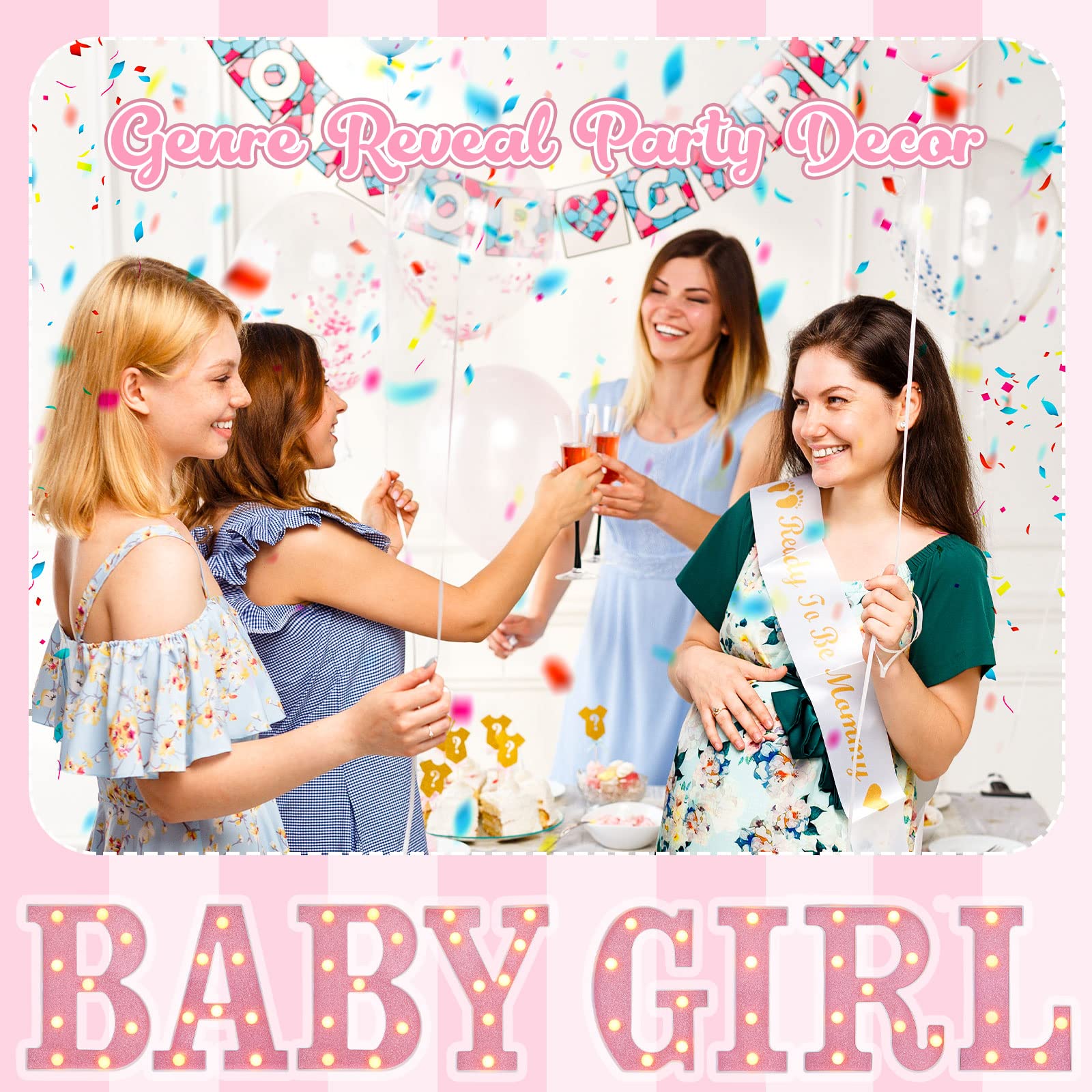 Sacubee Set of 8 Pink Baby Shower Decoration for Girl Baby LED Letters for Baby Shower Light up Letter Battery Operated Baby Let