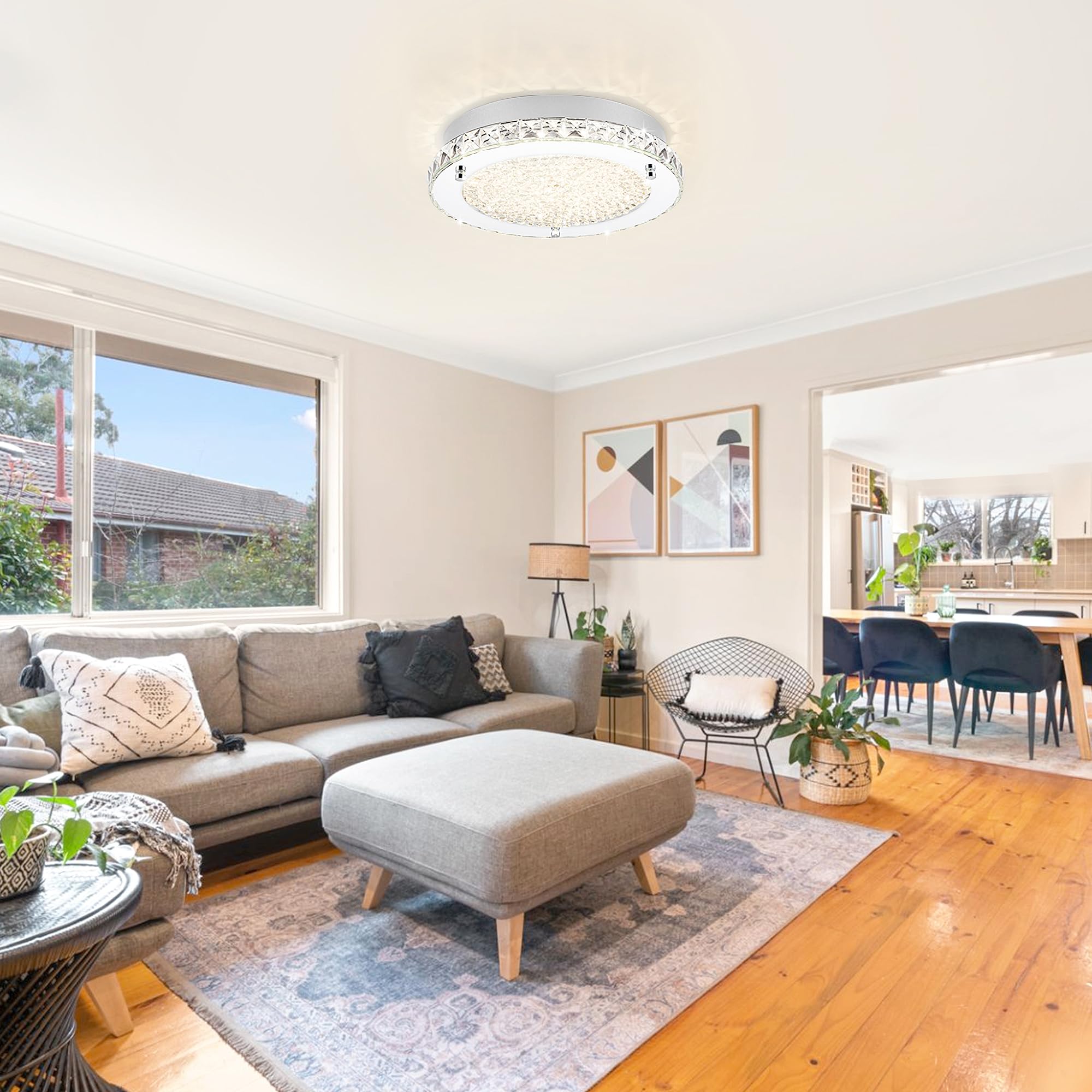 Lzawvm 13&quot; Flush Mount Crystal Ceiling Light - Led 3-Color Change For Modern Hallway & Living Room