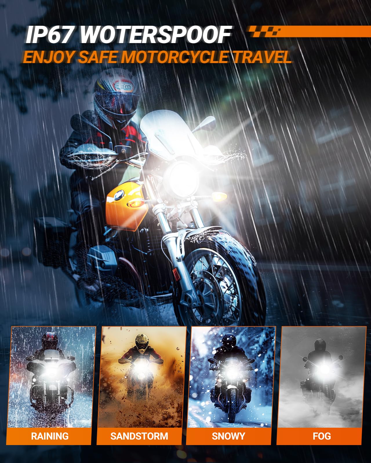 SEALIGHT H4 Motorcycle Bulbs 22000LM, Plug and Play, Fog Lights, Model X1 M1H4, White, 1 Pack