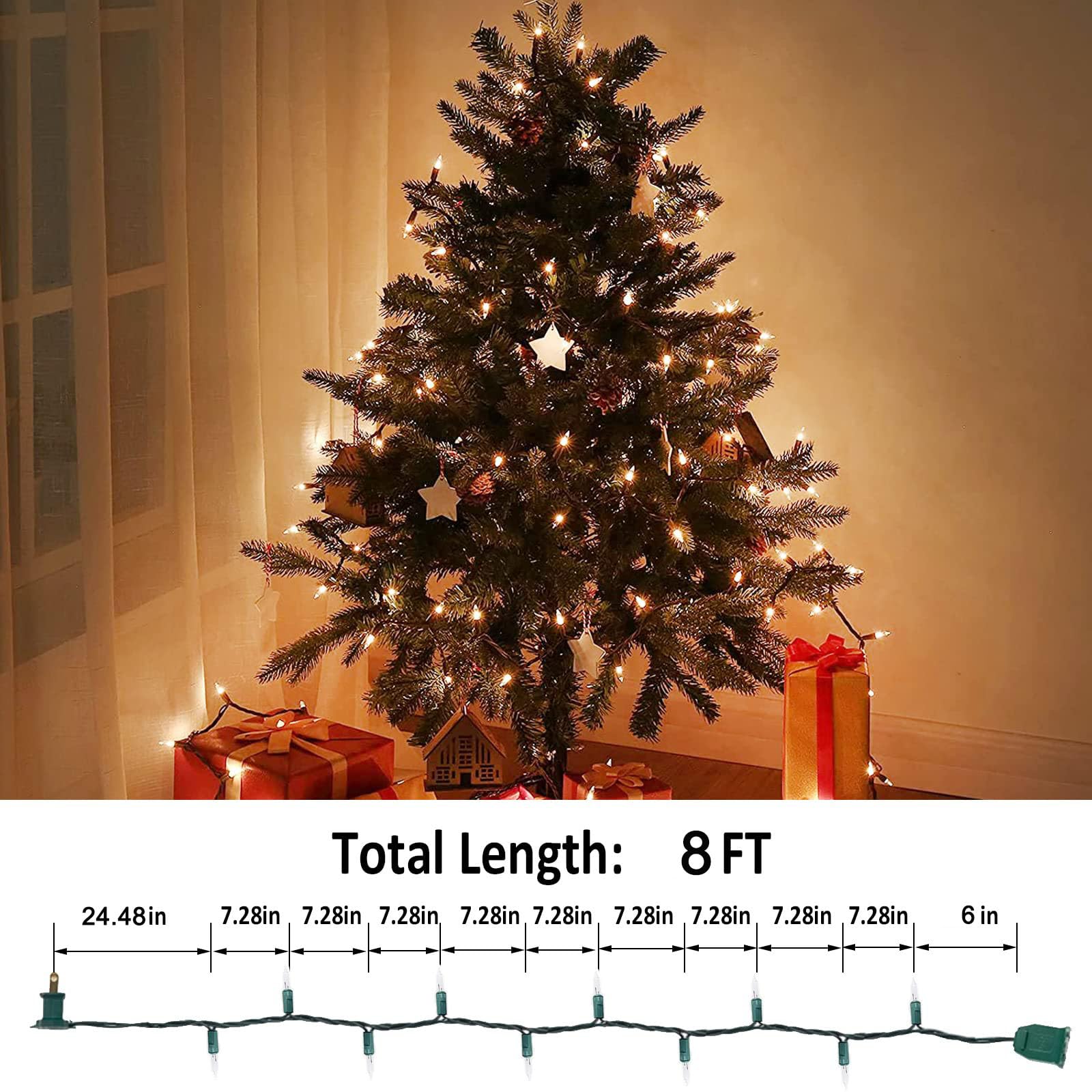 Lidore Super Bright Clear Mini Christmas Tree String Lights, Gift For Decoration, 8Ft 10 Count Bulbs With Green Cord, Ul Listed Indoor Outdoor Lighting For Holiday (Green Cable)