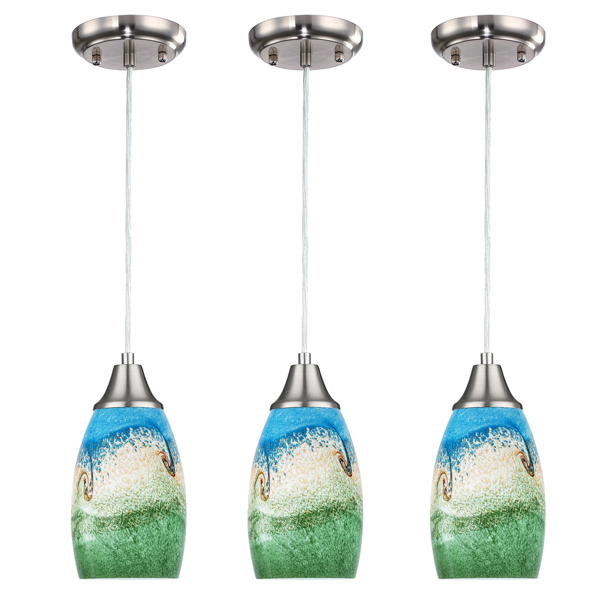 karyfine 3pack Mini Pendant Lights Kitchen Island Hand Blown Art Glass Hanging Ceiling Pendant Light Over Kitchen Sink Glass Pen