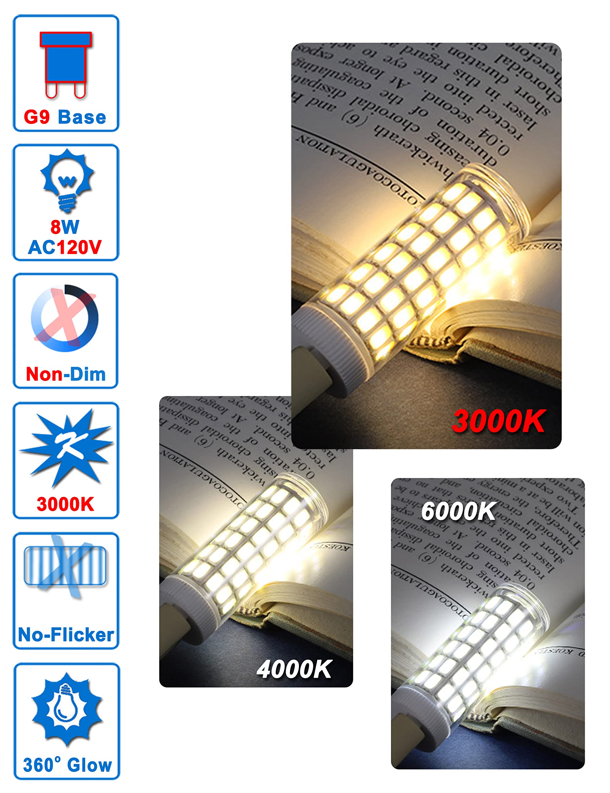 Ziomitus G9 LED Bulbs 75W 3000K Warm White, 1000lm Non-Flicker, 5 Pack, Ceramic, for Chandelier & Ceiling Lighting