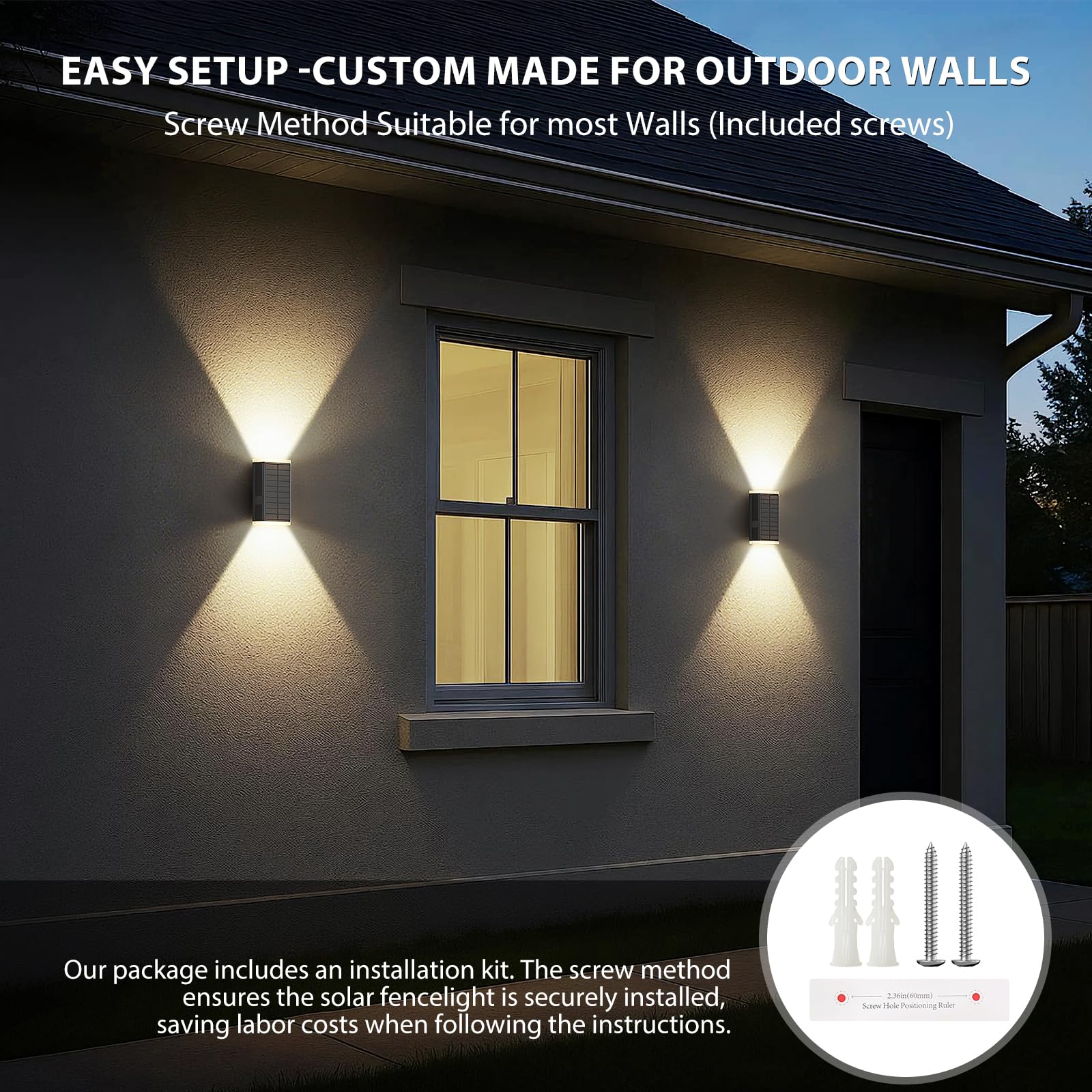 UGDLUCK Solar Wall Light Outdoor, IP67 Waterproof, 3000/4000/6000K, 1 Pack, Durable ABS, Model CD006