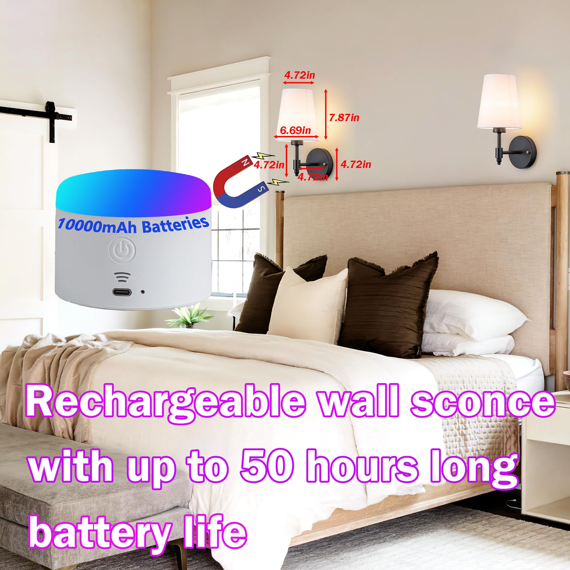slywise Battery Operated Wall Sconce, Magnetic LED Bulb, Renter Friendly, Black, One Size
