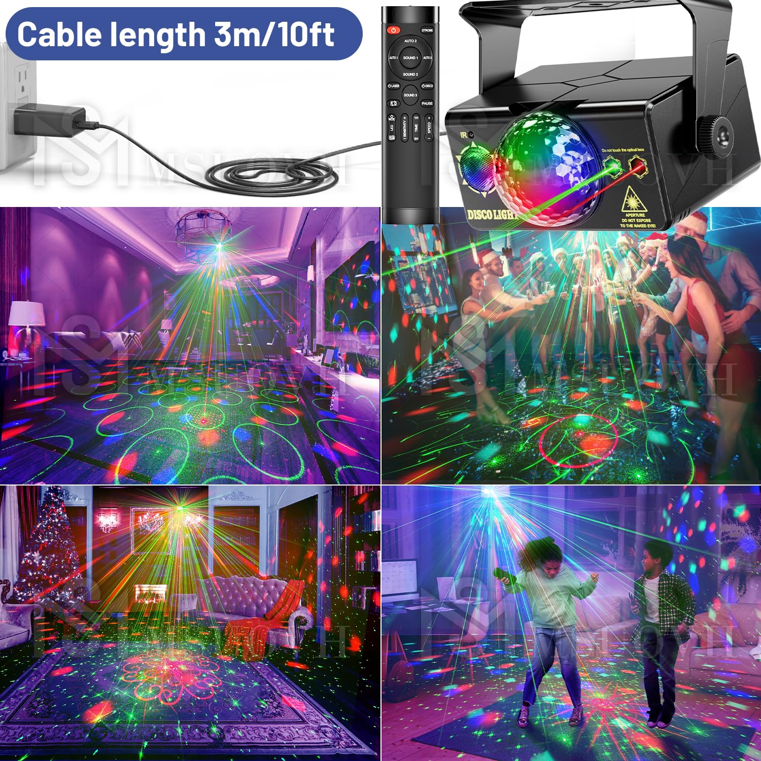 Party Lights Disco Light Strobe Stage Light Rave Lights Sound Activated RGB Led Projector with Remote Control for Parties Bar Bi