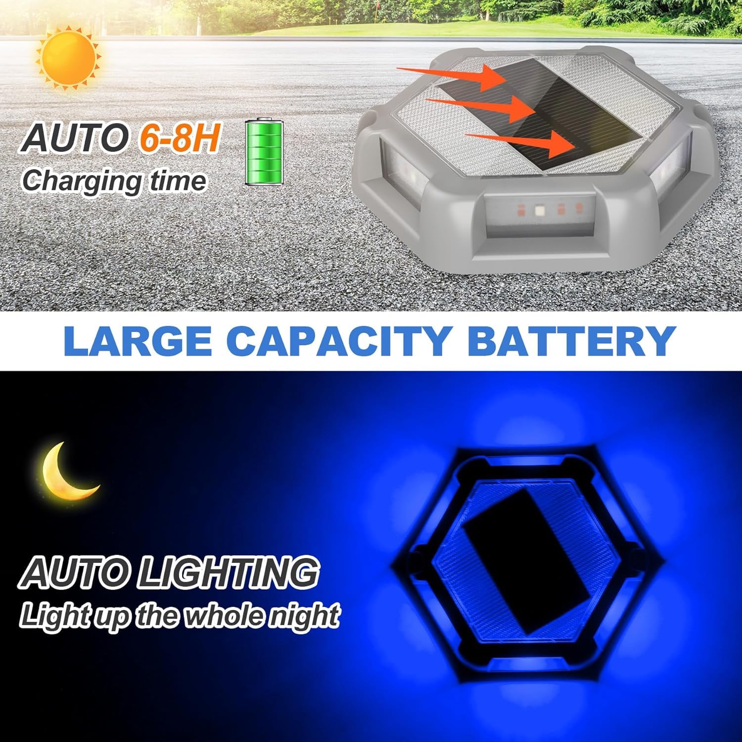 CREPOW Solar Deck Lights Driveway Dock Lights 4 Pack, Waterproof Outdoor Solar Powered LED Driveway Marker Light Aluminum Warnin