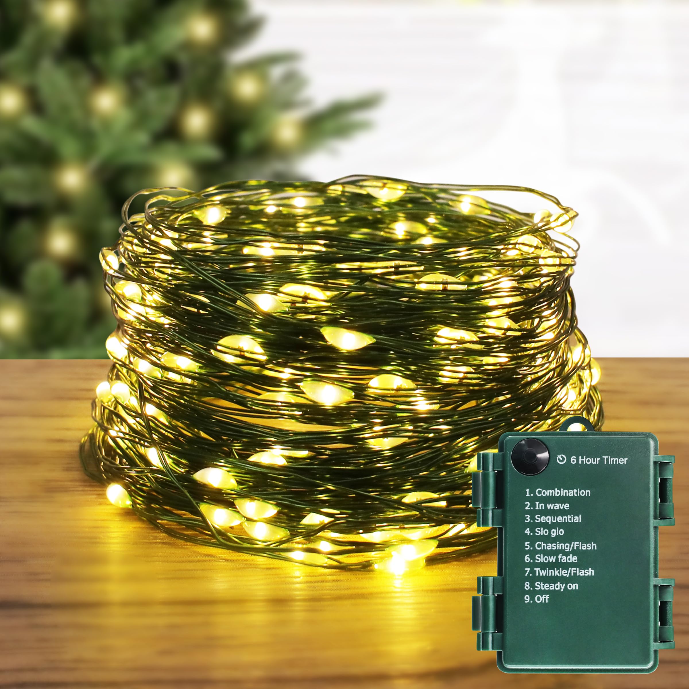 AMMAKER LED Fairy Lights - Battery Operated 34Ft Starry Lights, 100 Micro LEDs in 8 Modes with Timer for Christmas Tree, Dark Gr