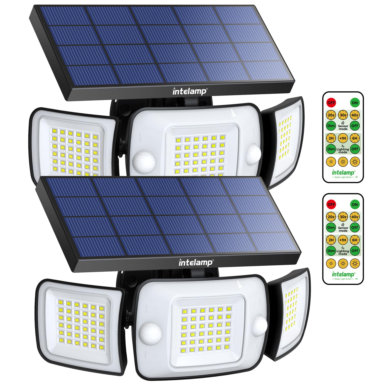 intelamp Solar Flood Lights Outdoor 1200LM Dual Motion Sensor 2 Pack Black YL002-12C