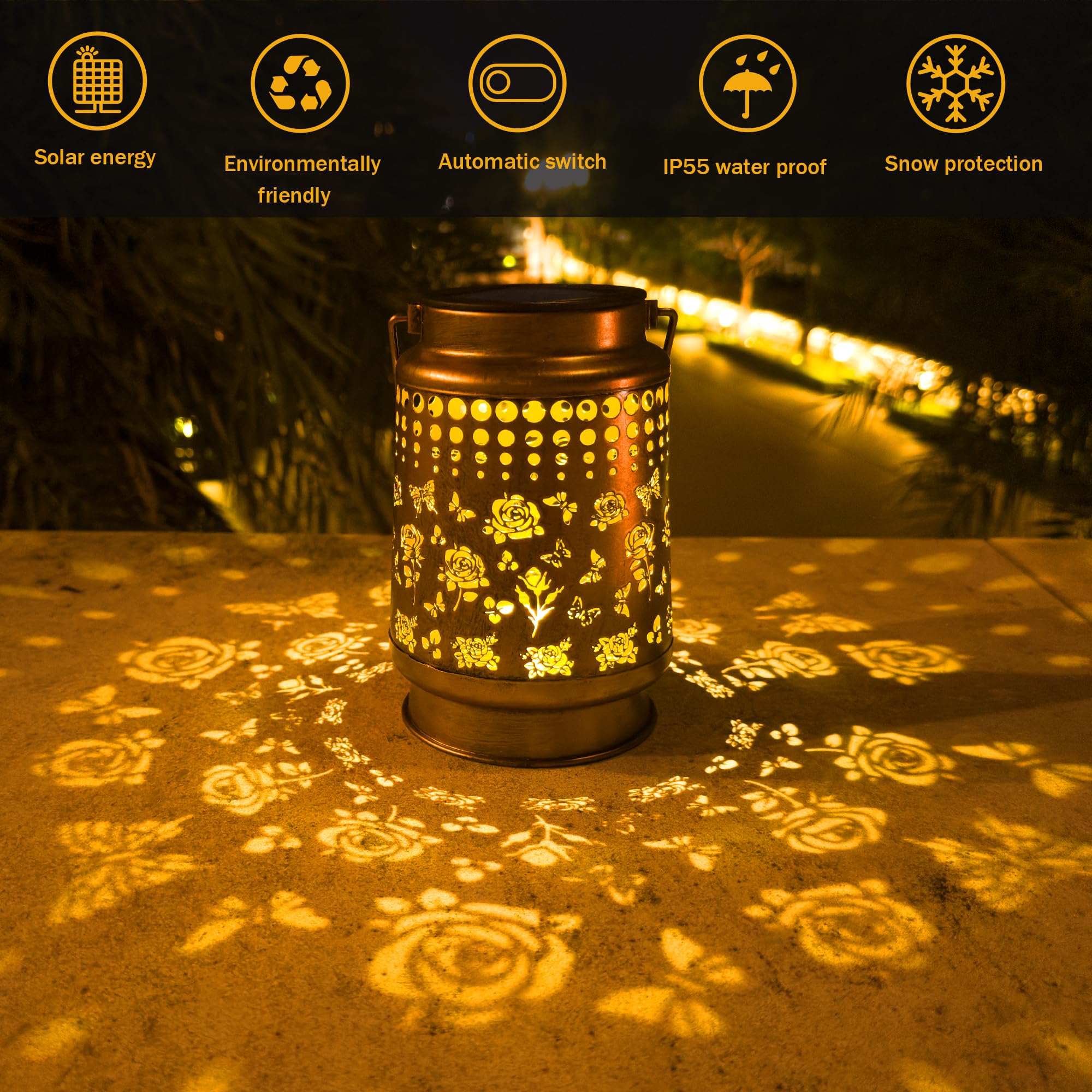Anytalk Rose Solar Lantern Lights, Outdoor Solar Lanterns Garden Decor, Hanging Solar Lantern For Backyard Porch Patio Table Yar