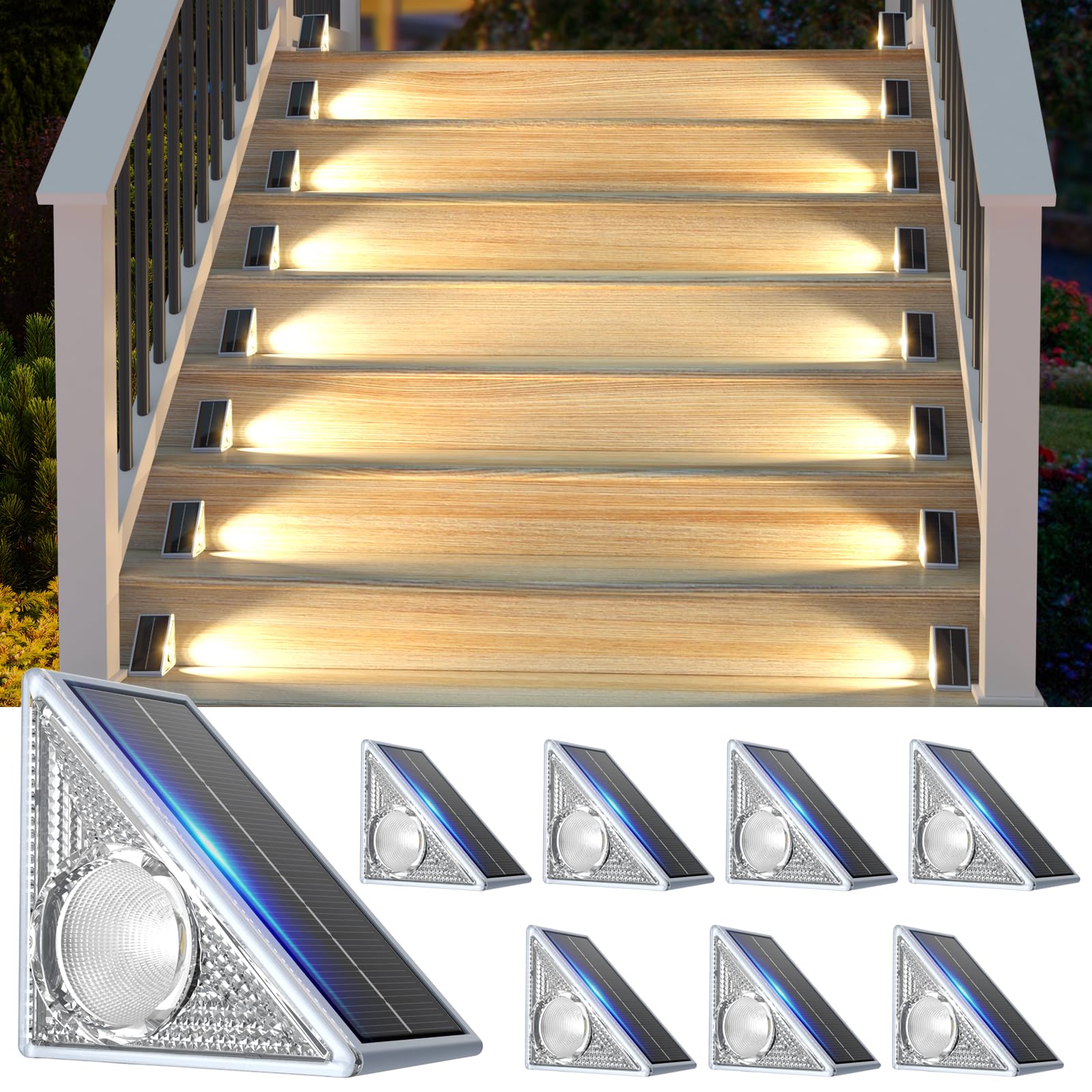 Eyrosa Solar Lights Outdoor Pack  10 Modes Lighting Solar Step Lights Outdoor Waterproof Ip67  Outside Decor For Stair Deck Garden Yard Porch Patio