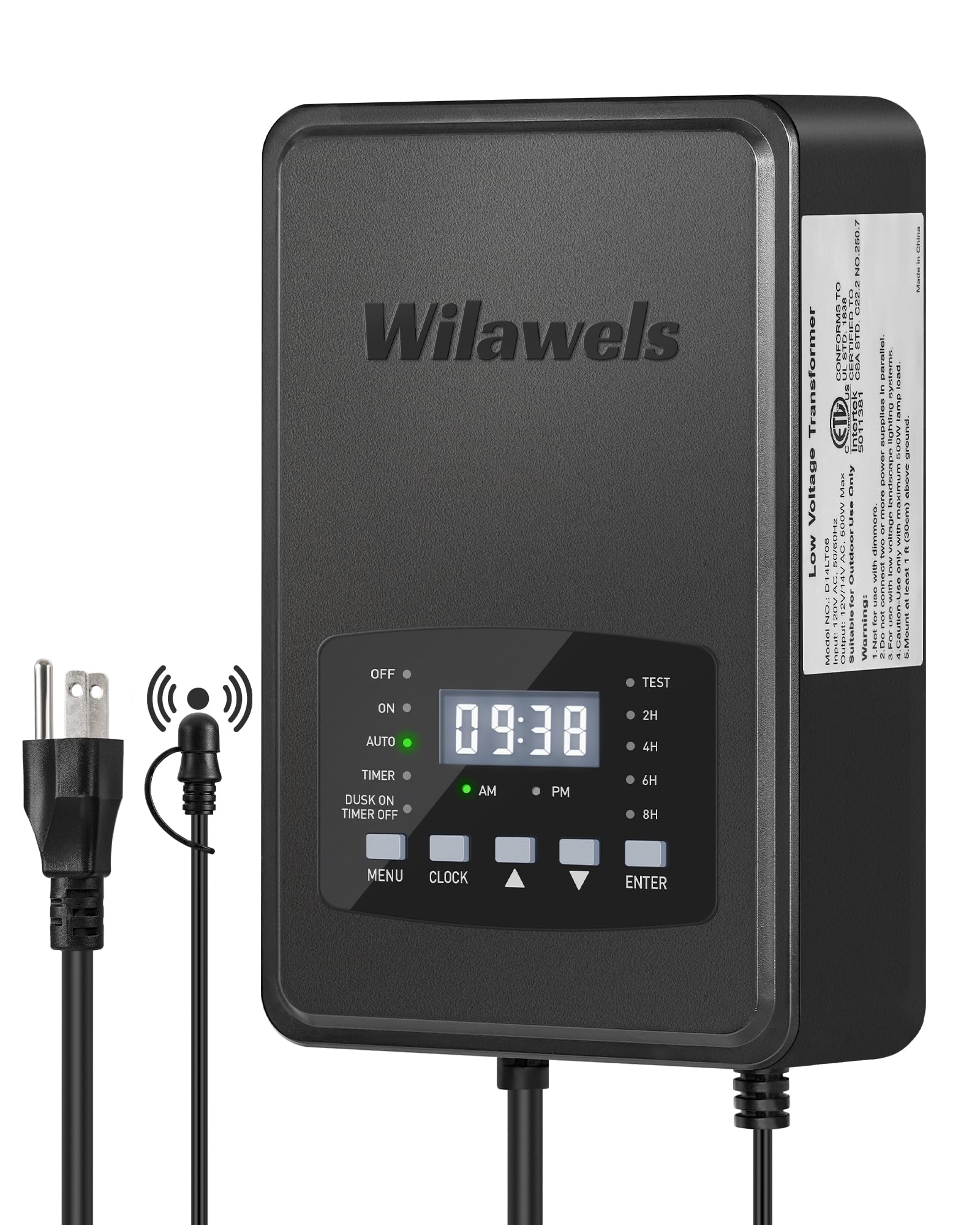 WILAWELS 500W Low Voltage Landscape Transformer  Weatherproof Outdoor Low Voltage Transformer  120V AC to 12/14V AC  Landscape Lighting Transformer with Timer and Photocell Sensor  ETL Listed D14LT06