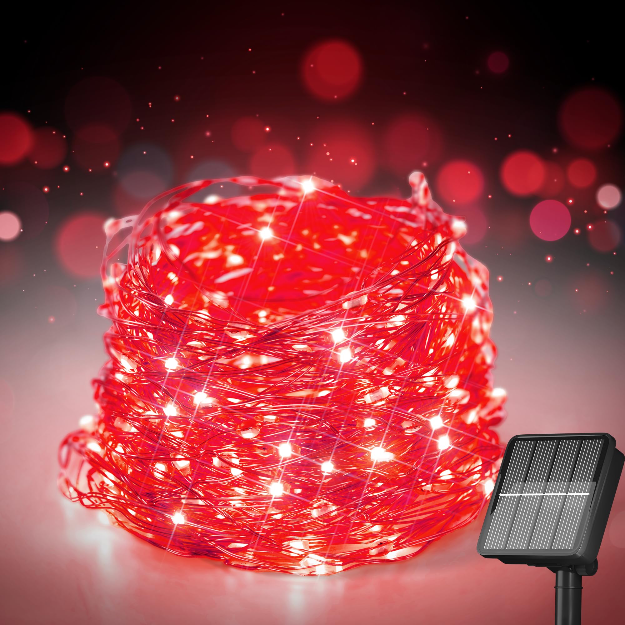 Solar String Lights for Outside, 72Ft 200 LED Solar Fairy Lights with 8 Modes, Solar Powered Fairy Lights Waterproof for Christmas Tree Garden Party Wedding(Red)