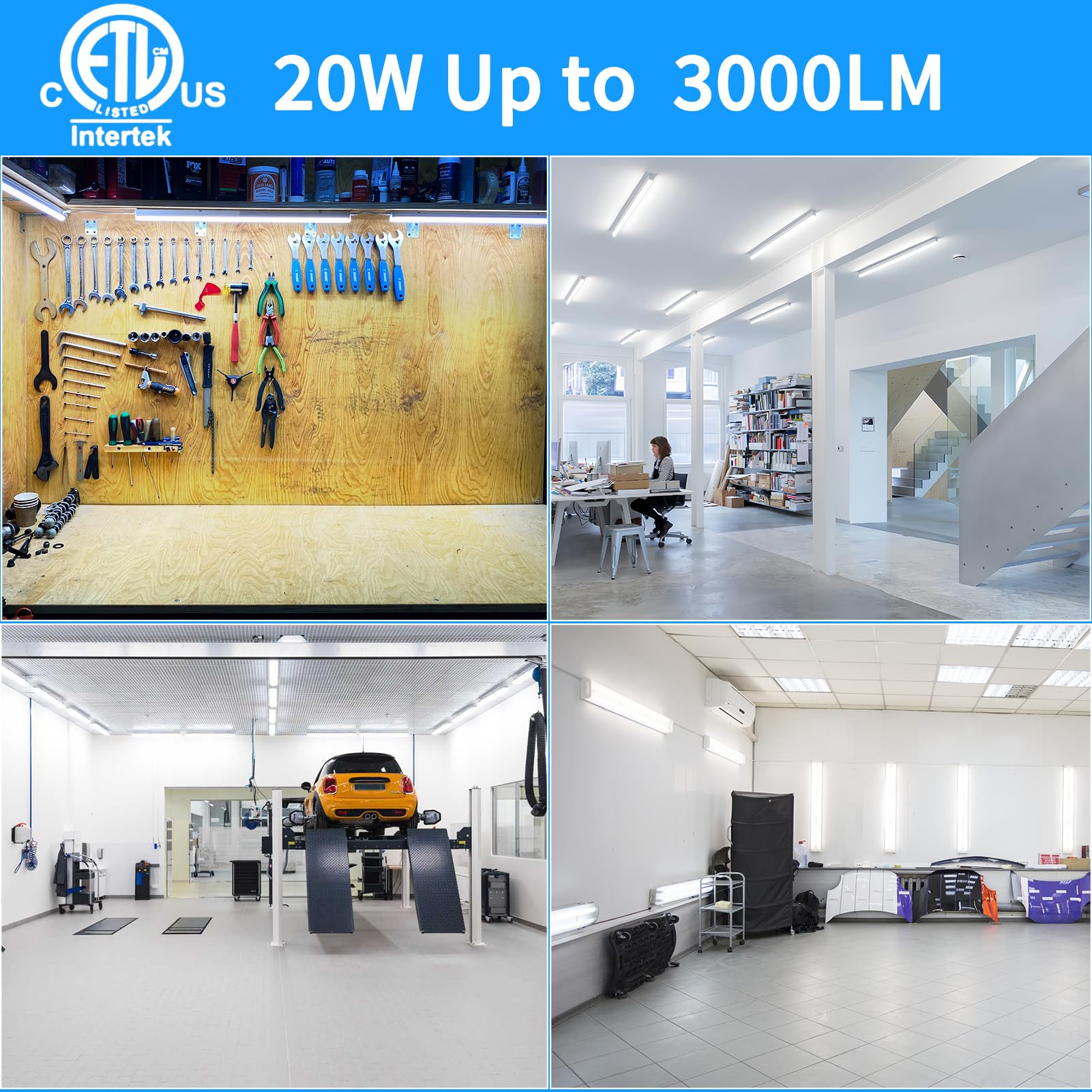 CNSUNWAY LED Shop Light 2FT, 20W, 3000LM, 6500K, Linkable T8 Tube Lights - Cool White (2 Pack) for Garage,